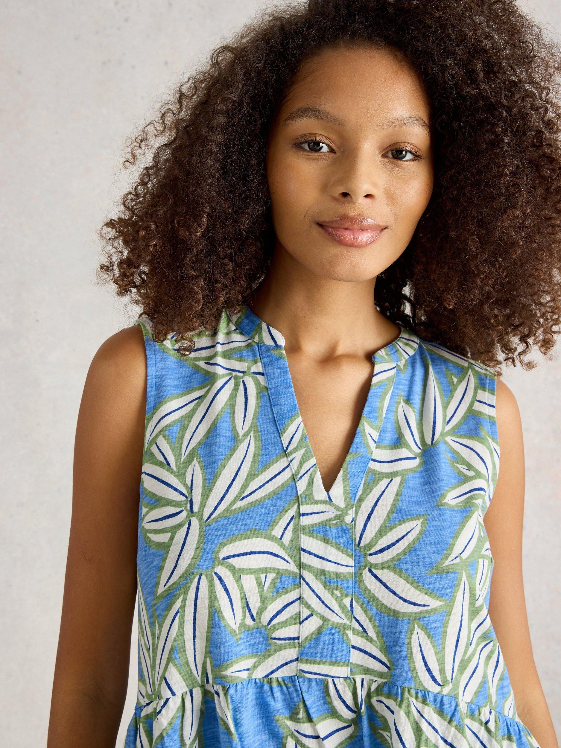 Product image 3 of 6, which shows White Stuff Macie Sleeveless Pure Cotton Tunic Top, Blue/Multi, 6