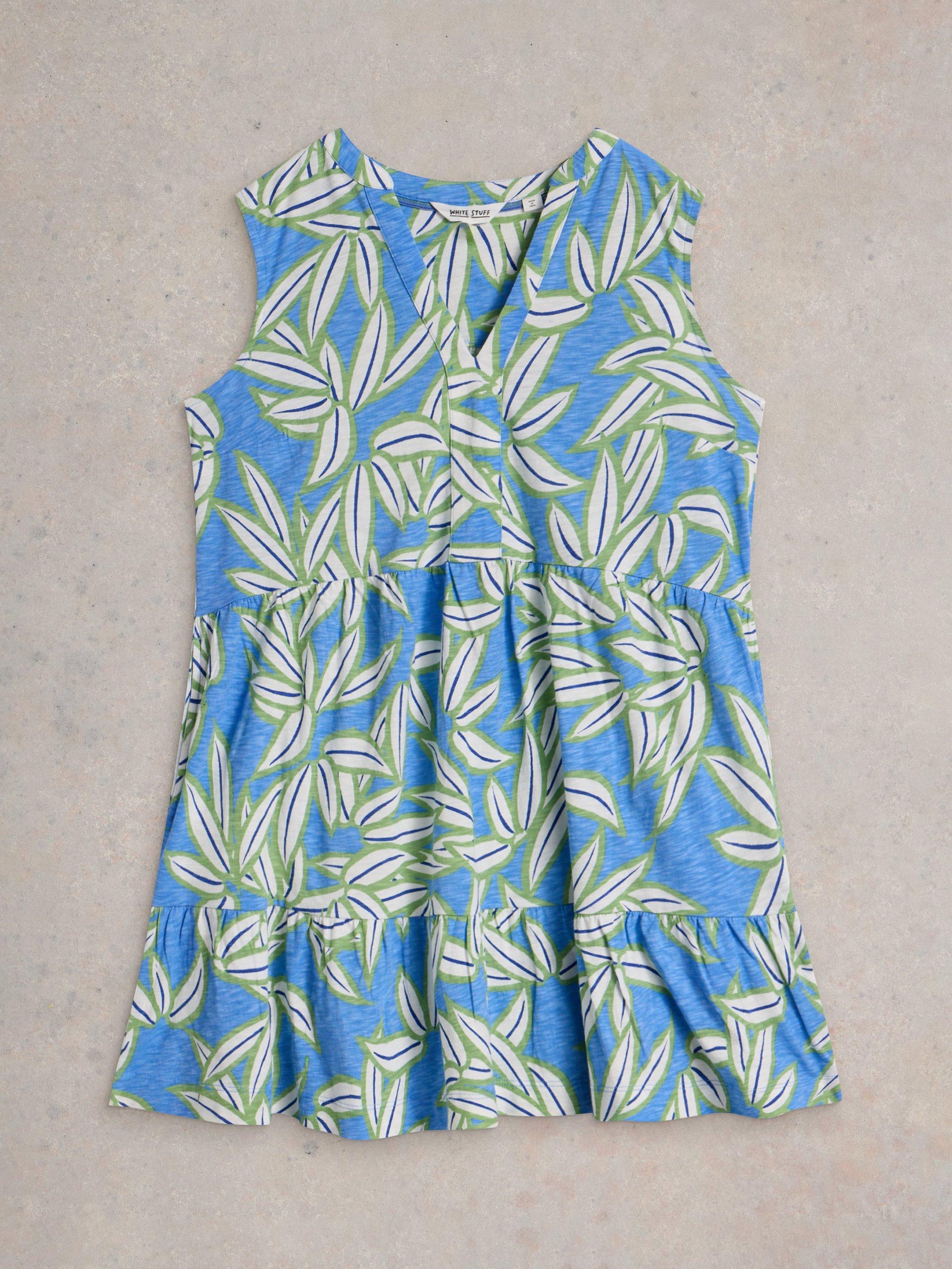 Product image 5 of 6, which shows White Stuff Macie Sleeveless Pure Cotton Tunic Top, Blue/Multi, 6