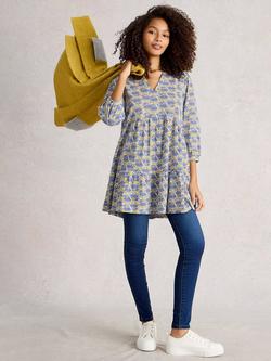 White Stuff Marta Flowers Tunic Top, Blue/Multi, Blue/Multi