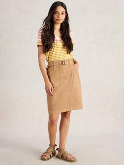 White Stuff Nadia Cotton Stripe Embellished Neck T-Shirt, Yellow/Multi, Yellow/Multi