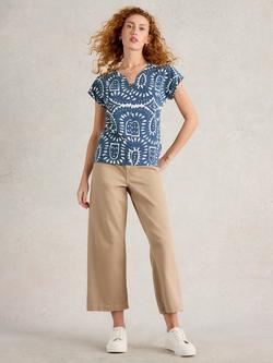White Stuff Nelly Cotton Abstract Print T-Shirt, Blue/Multi