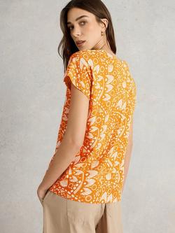 White Stuff Nelly Abstract Notch Neck T-Shirt, Yellow/Multi - view 2, Yellow/Multi