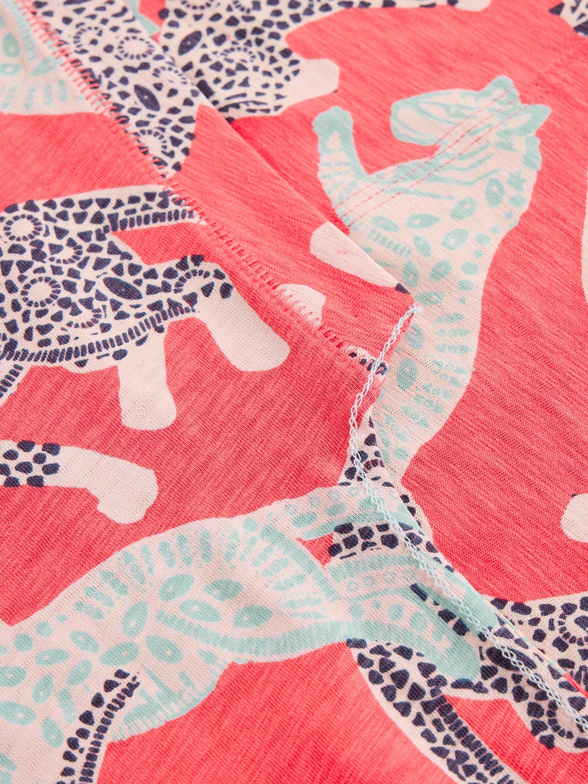 Product image 6 of 6, which shows White Stuff Nelly Big Cats Notch Neck T-Shirt, Coral/Multi, 6