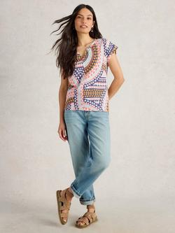 White Stuff Nelly Cotton Abstract Print T-Shirt, Multi, Multi