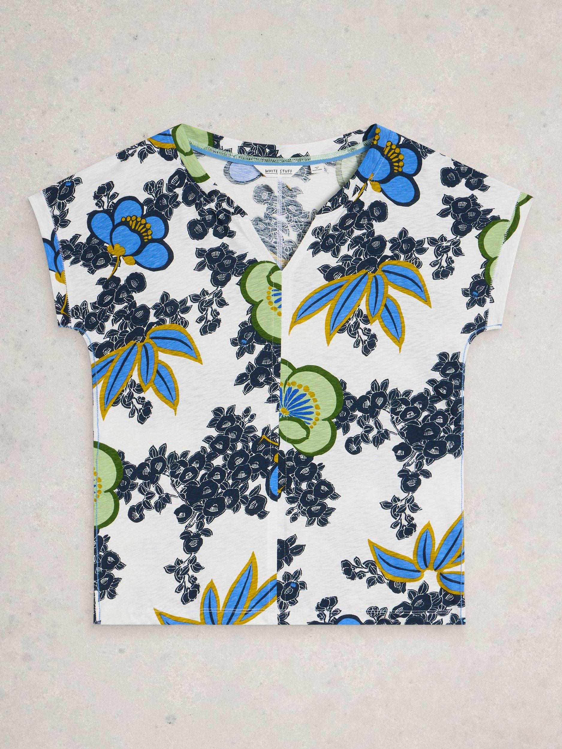 Product image 5 of 6, which shows White Stuff Nelly Floral Notch Neck T-Shirt, White/Multi, 6