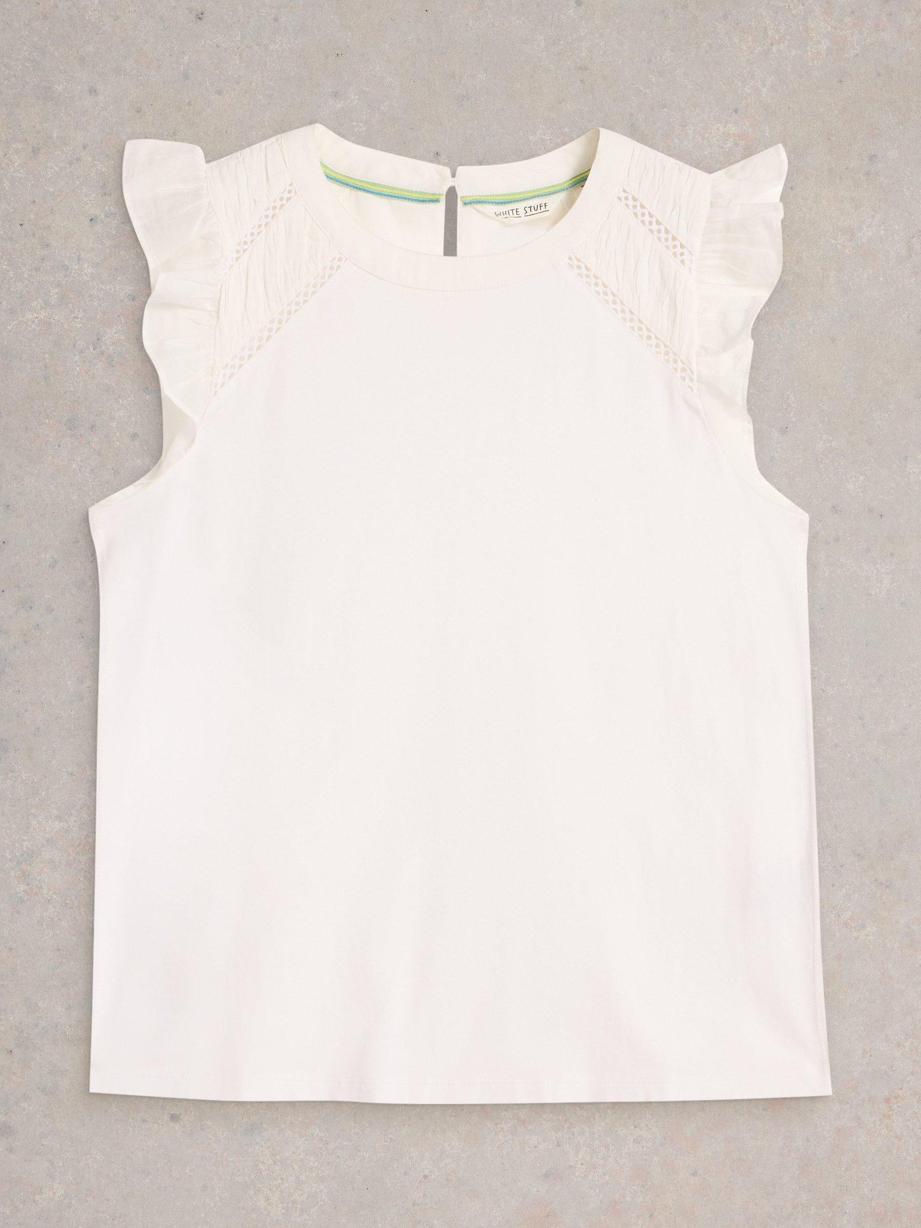 Product image 5 of 6, which shows White Stuff Paige Organic Cotton Rich Frill Top, White, 6