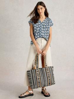 White Stuff Rae Floral Pure Organic Cotton Top, Blue/Multi, Blue/Multi