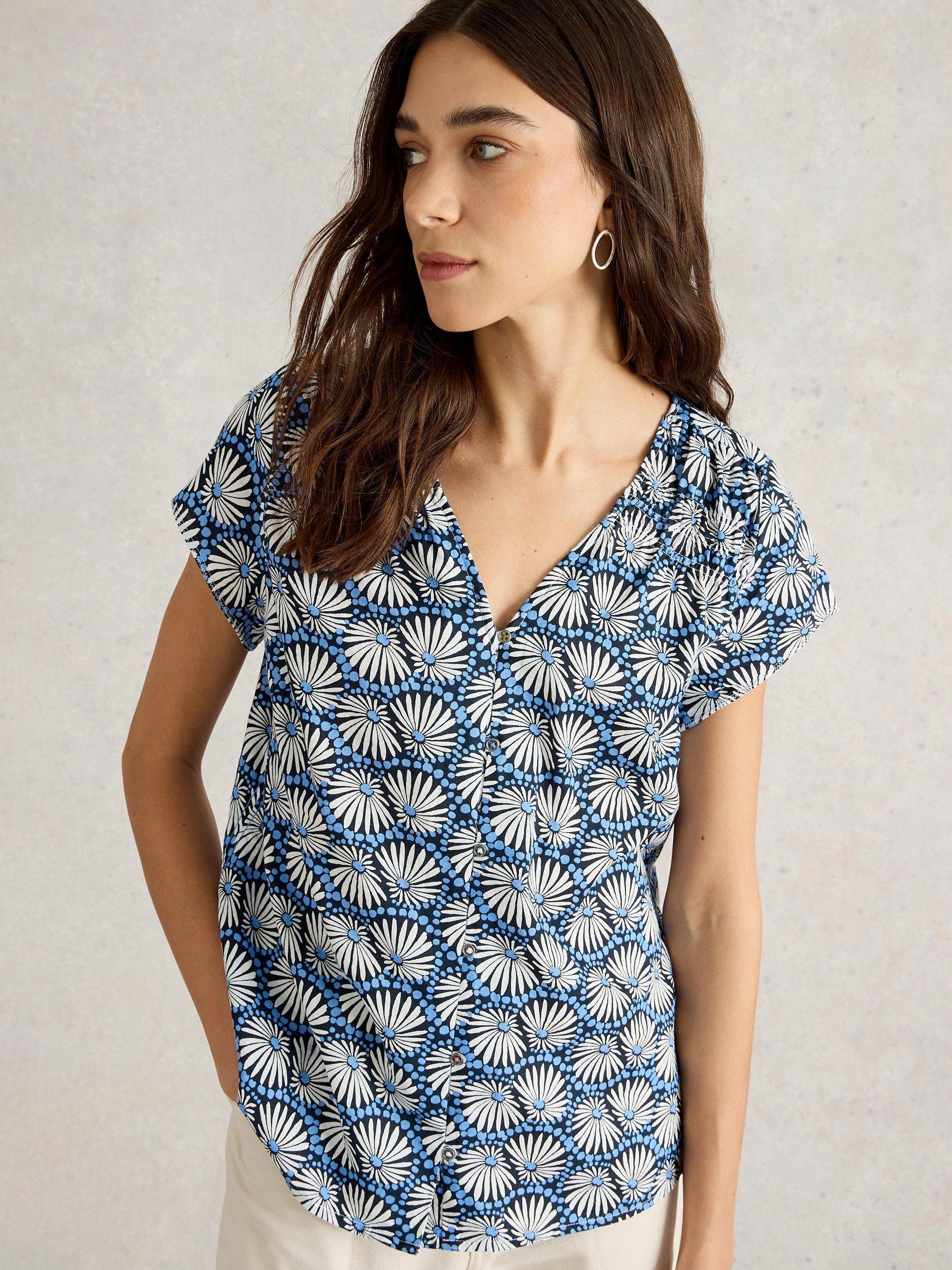 Product image 3 of 6, which shows White Stuff Rae Floral Pure Organic Cotton Top, Blue/Multi, 6