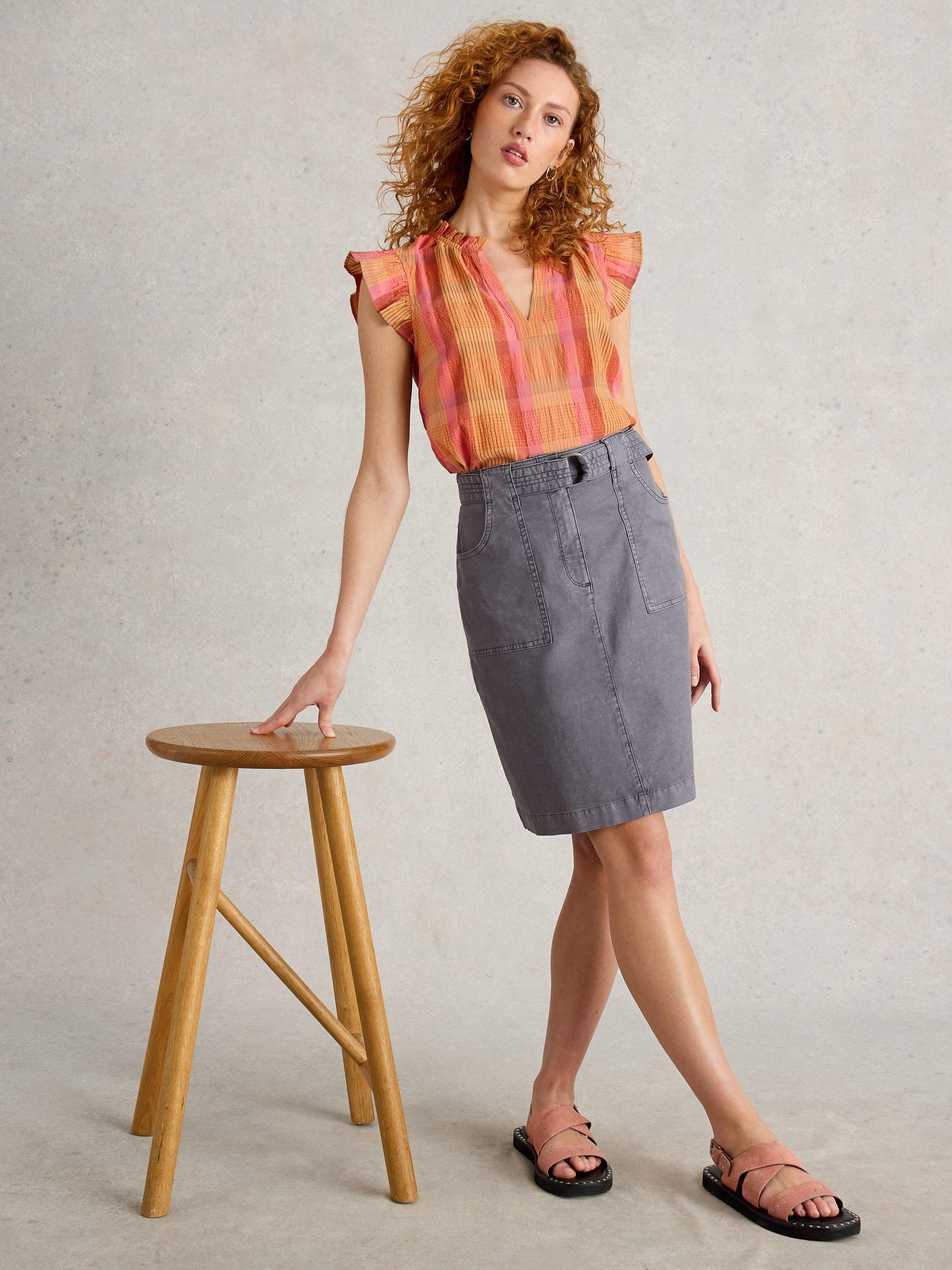 Product image 1 of 6, which shows White Stuff Rosie Check Pure Organic Cotton Frill Top, Pink/Multi, 6