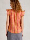 White Stuff Rosie Check Pure Organic Cotton Frill Top, Pink/Multi