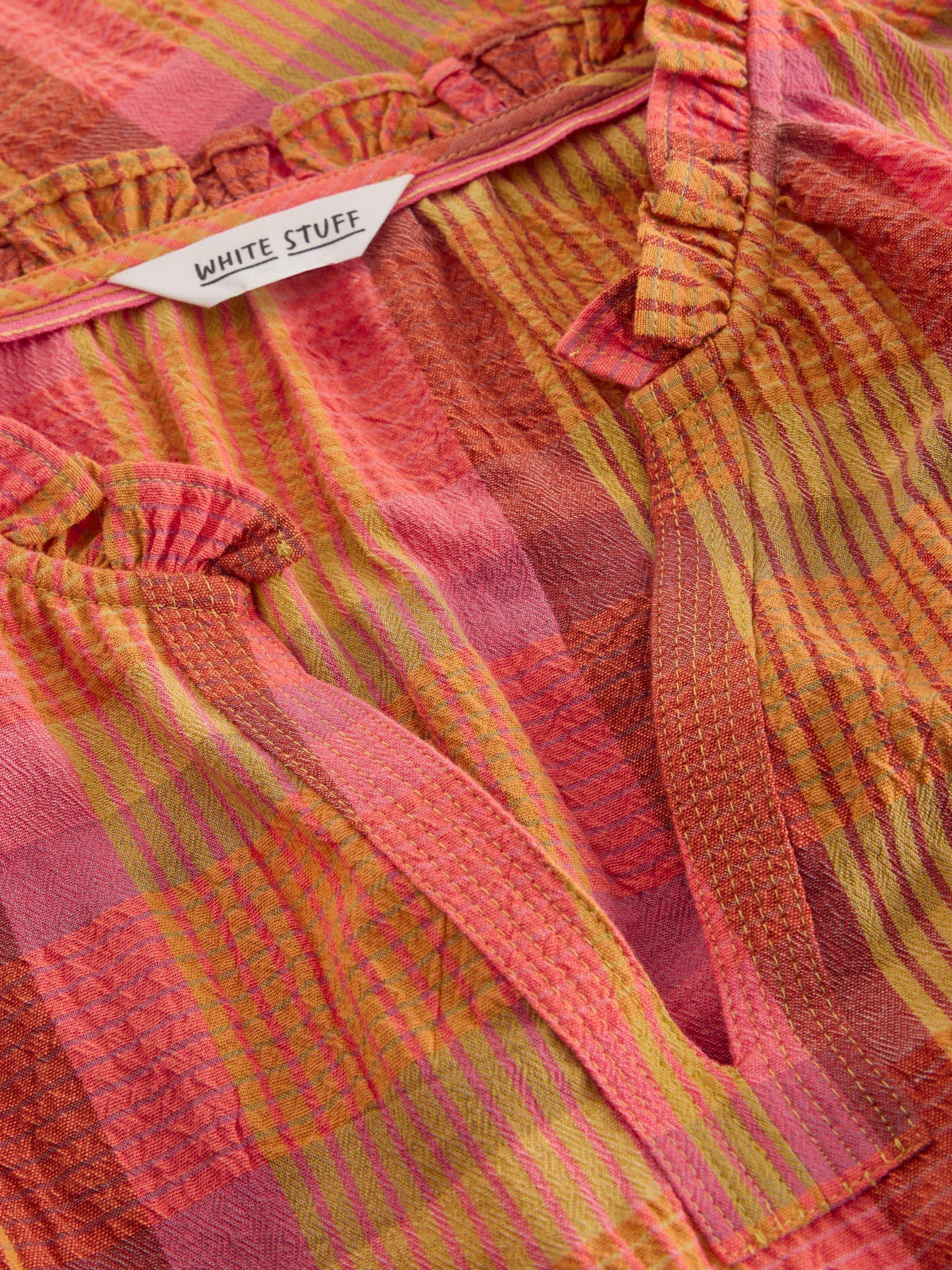Product image 6 of 6, which shows White Stuff Rosie Check Pure Organic Cotton Frill Top, Pink/Multi, 6