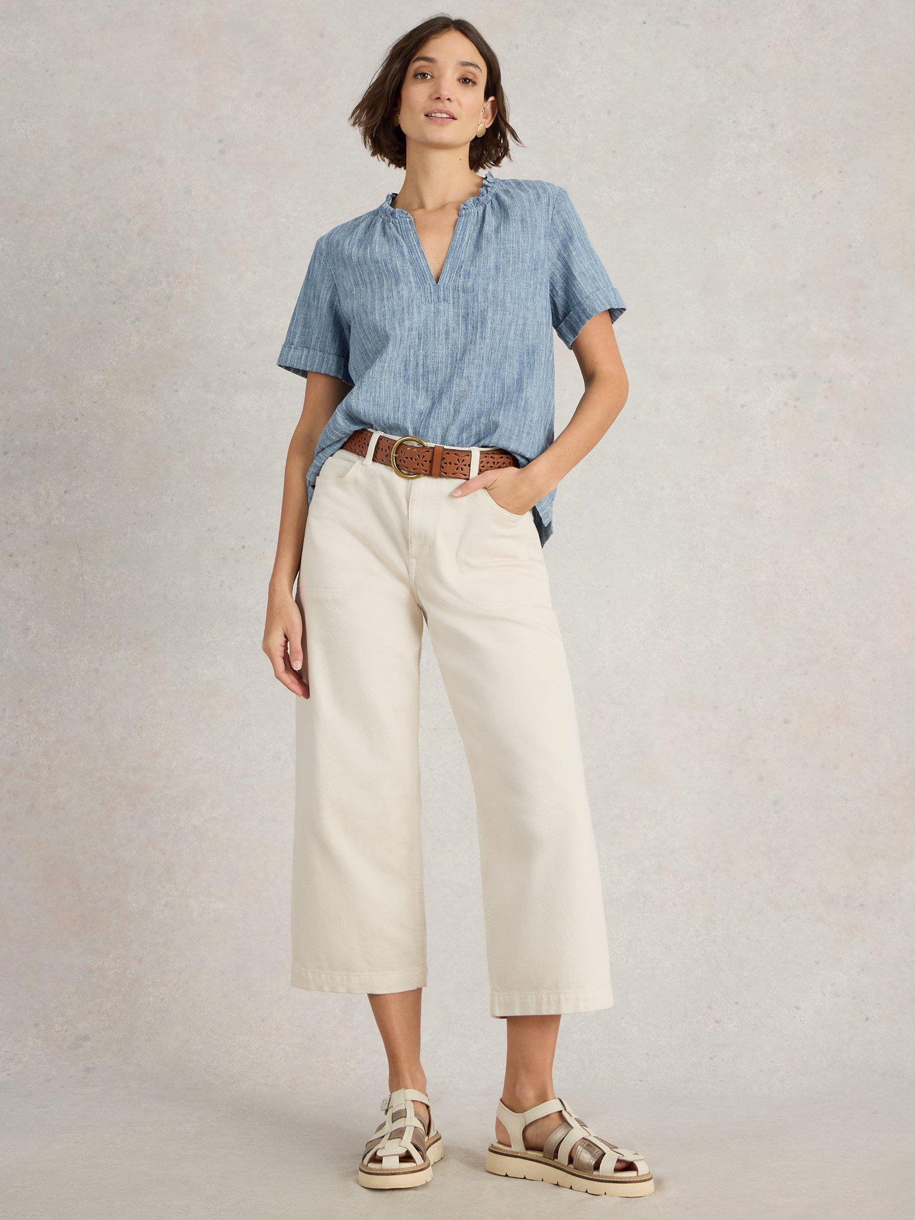 White Stuff Teakie Organic Cotton Frill Collar Top