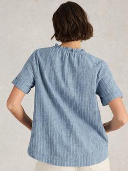 White Stuff Teakie Organic Cotton Frill Collar Top - view 2, Blue