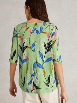 White Stuff Weaver Organic Cotton Leaf Print T-Shirt, Green/Multi - view 2, Green/Multi