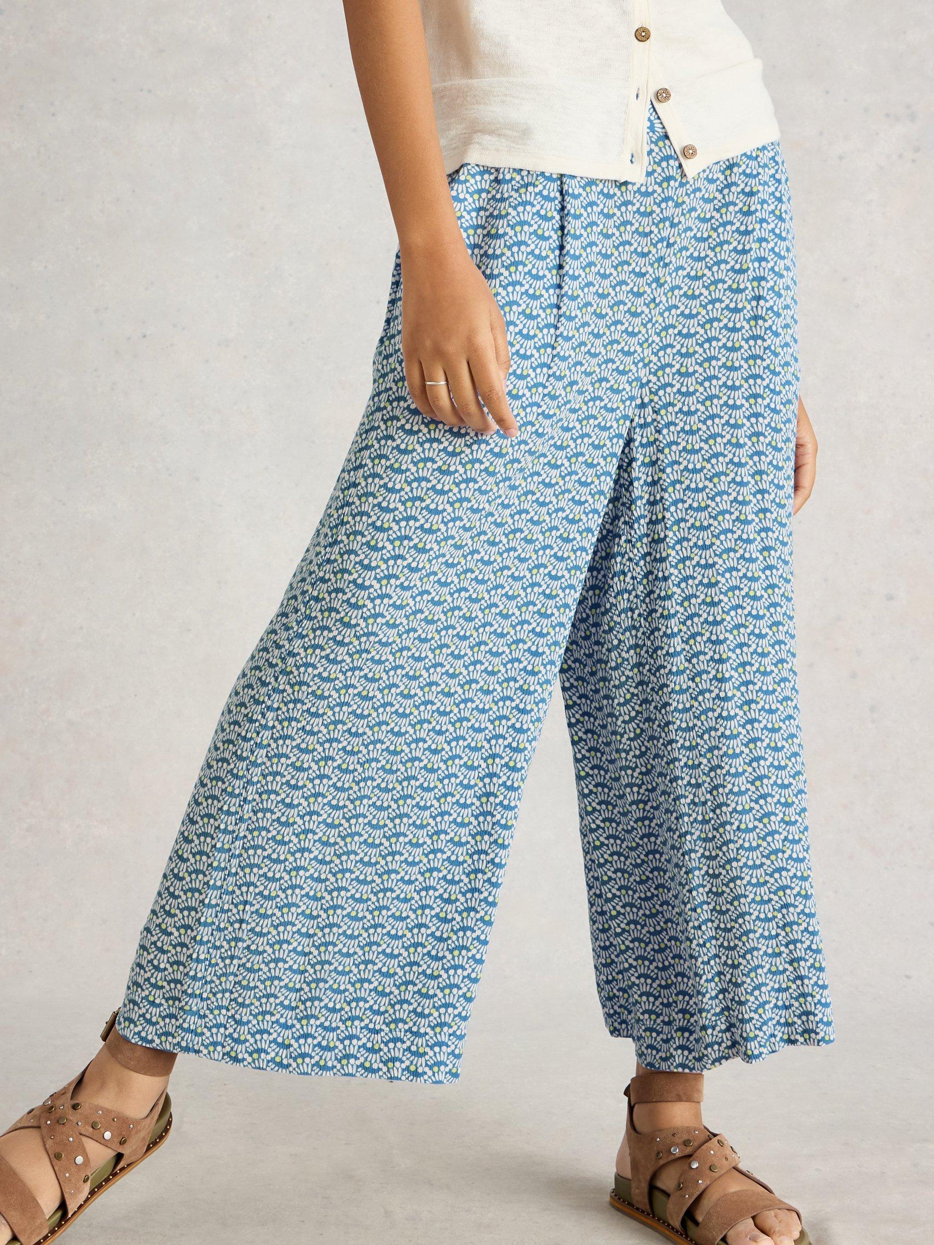 Product image 3 of 6, which shows White Stuff Lisette Culotte Wide Leg Trousers, Blue/Multi, 10