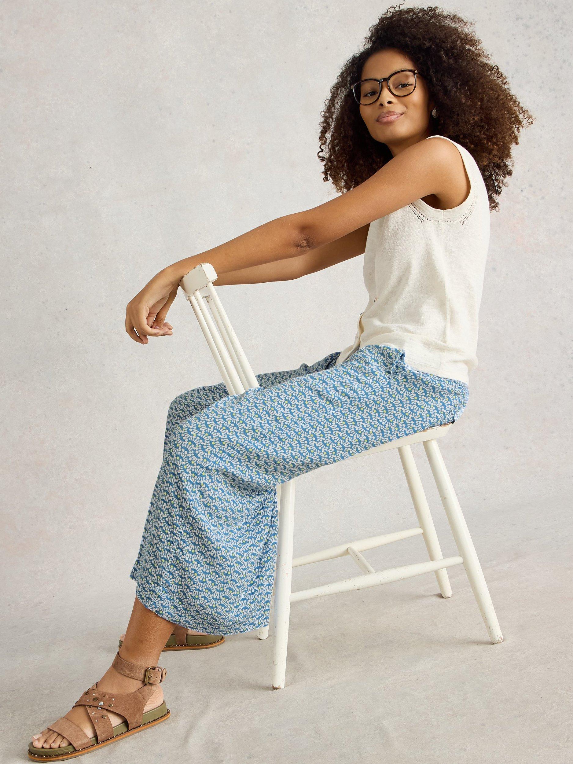 Product image 4 of 6, which shows White Stuff Lisette Culotte Wide Leg Trousers, Blue/Multi, 10