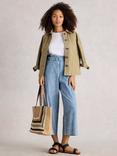 White Stuff Teakie Organic Cotton Wide Leg Trousers, Blue/White