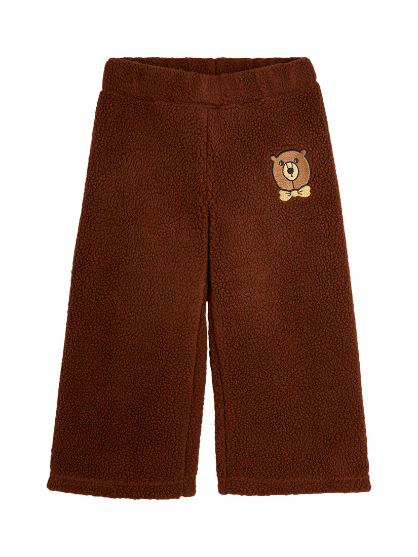 Product image 1 of 1, which shows Mini Rodini Kids' Bear Pile Trousers, Brown, 9-18 months