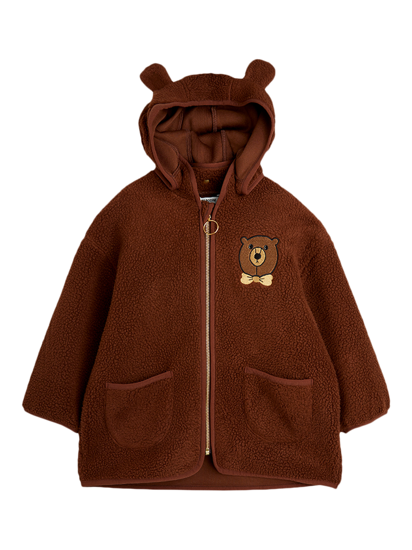 Product image 1 of 1, which shows Mini Rodini Kids' Bear Pile Jacket, Brown, 18-36 months