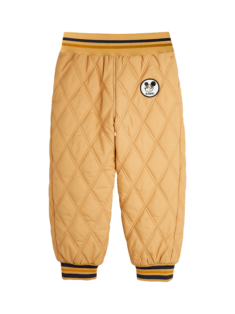 Product image 1 of 1, which shows Mini Rodini Kids' Quilted Ritzratz Patch Trousers, Brown, 9-18 months