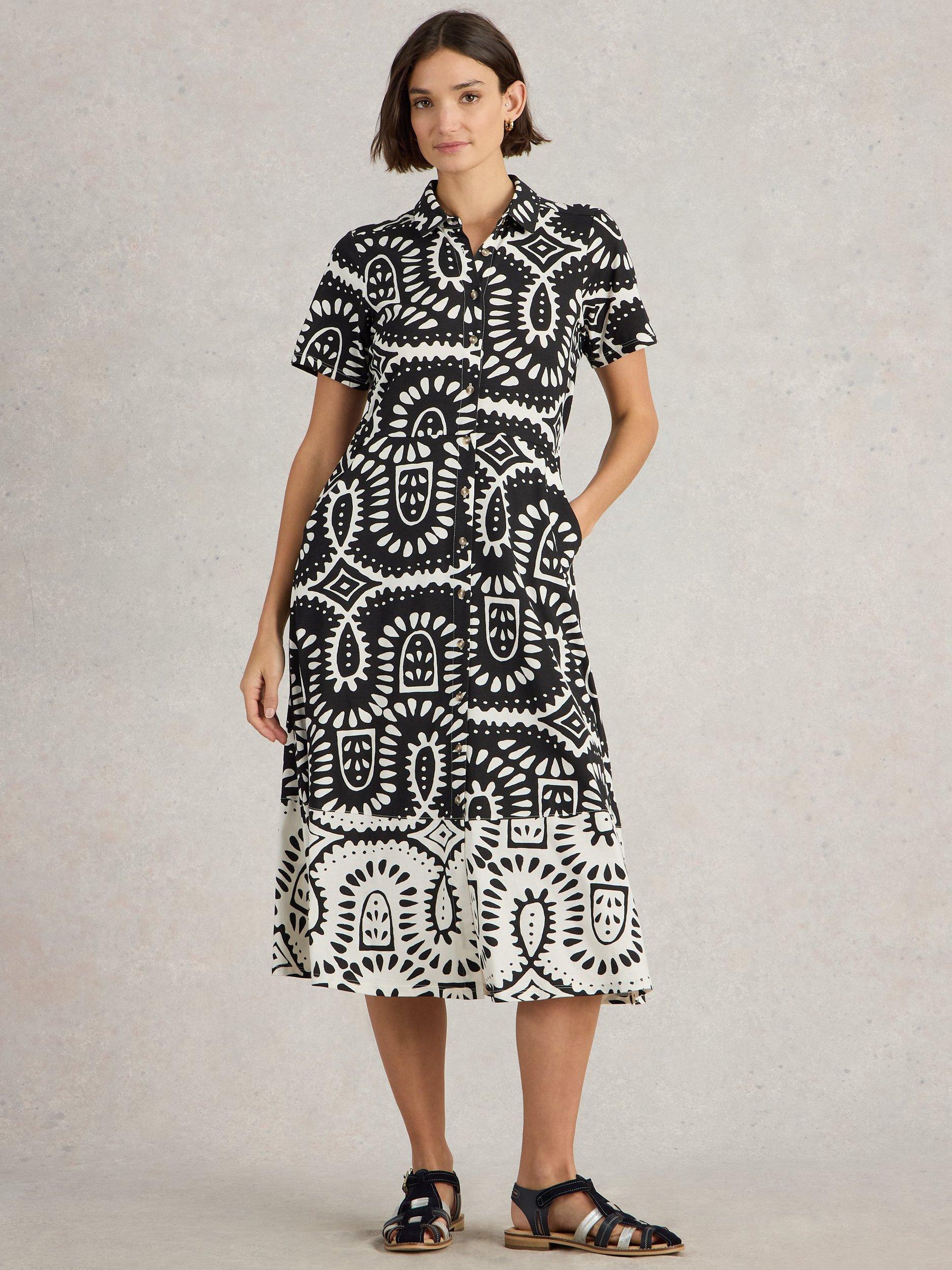 Product image 1 of 6, which shows White Stuff Rua Abstract Organic Cotton Blend Shirt Dress, Black/Multi, 6