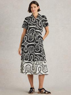 White Stuff Rua Abstract Organic Cotton Blend Shirt Dress, Black/Multi, Black/Multi