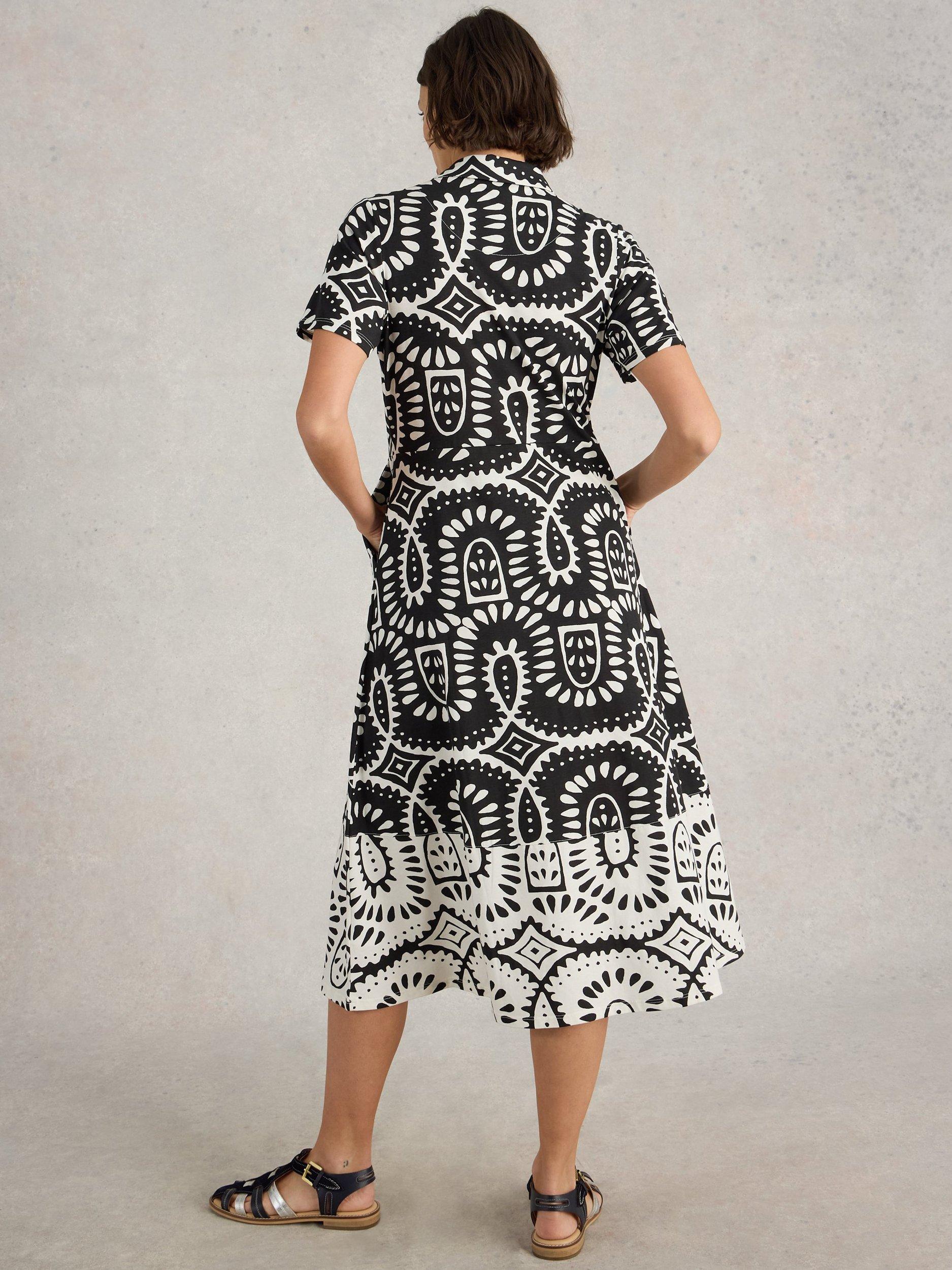 Product image 2 of 6, which shows White Stuff Rua Abstract Organic Cotton Blend Shirt Dress, Black/Multi, 6