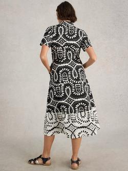 White Stuff Rua Abstract Organic Cotton Blend Shirt Dress, Black/Multi - view 2, Black/Multi