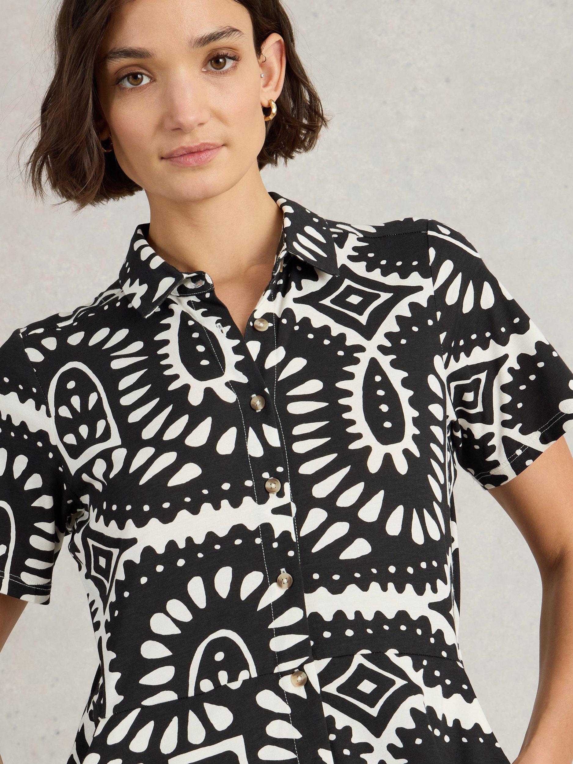 Product image 3 of 6, which shows White Stuff Rua Abstract Organic Cotton Blend Shirt Dress, Black/Multi, 6