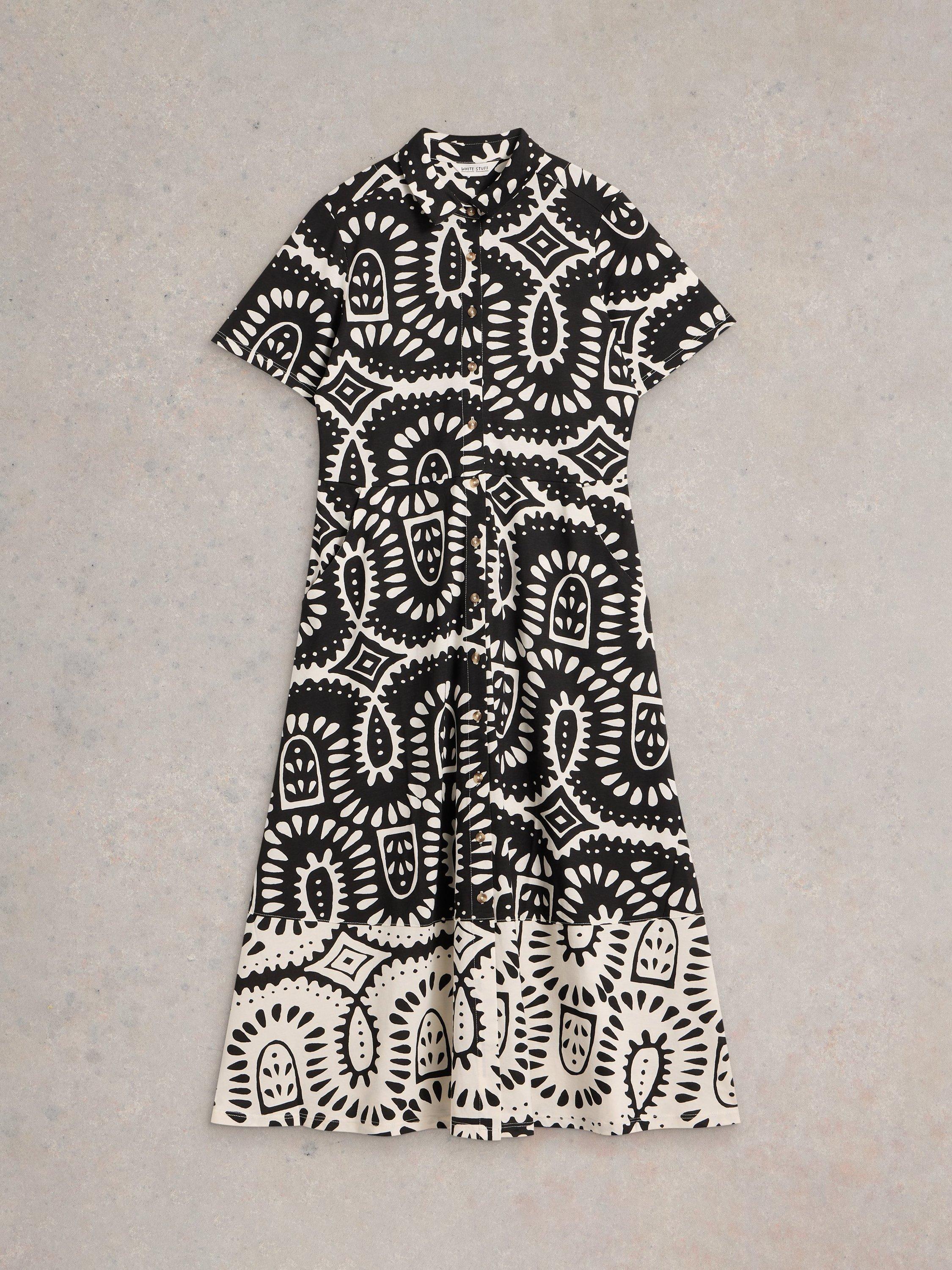 Product image 5 of 6, which shows White Stuff Rua Abstract Organic Cotton Blend Shirt Dress, Black/Multi, 6