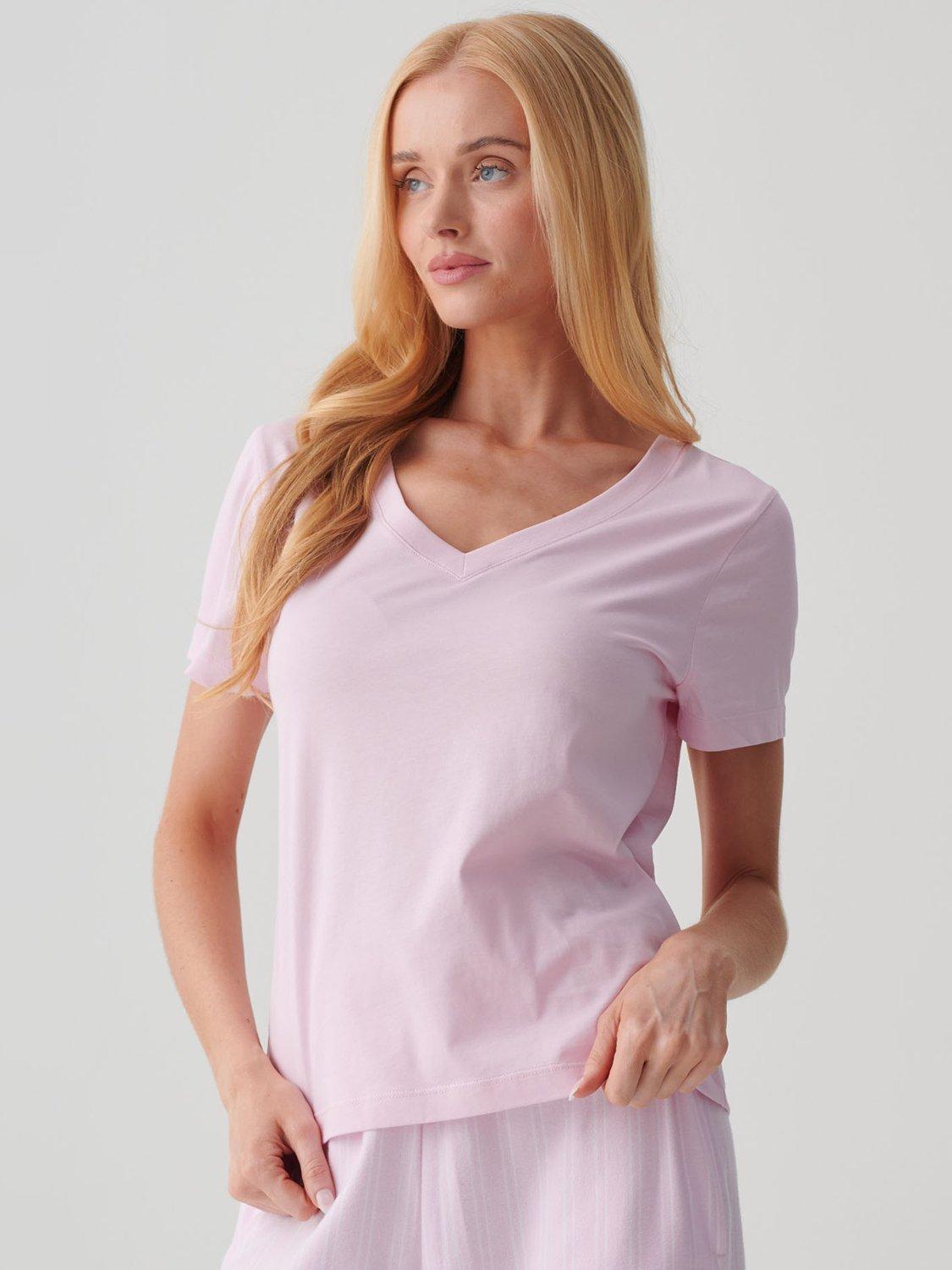 Product image 2 of 3, which shows British Boxers V-Neck Pure Organic Cotton T-Shirt, Pretty In Pink, XS