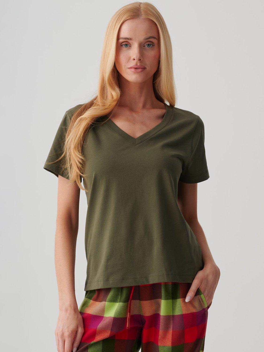 Product image 1 of 3, which shows British Boxers V-Neck Pure Organic Cotton T-Shirt, Khaki, XS