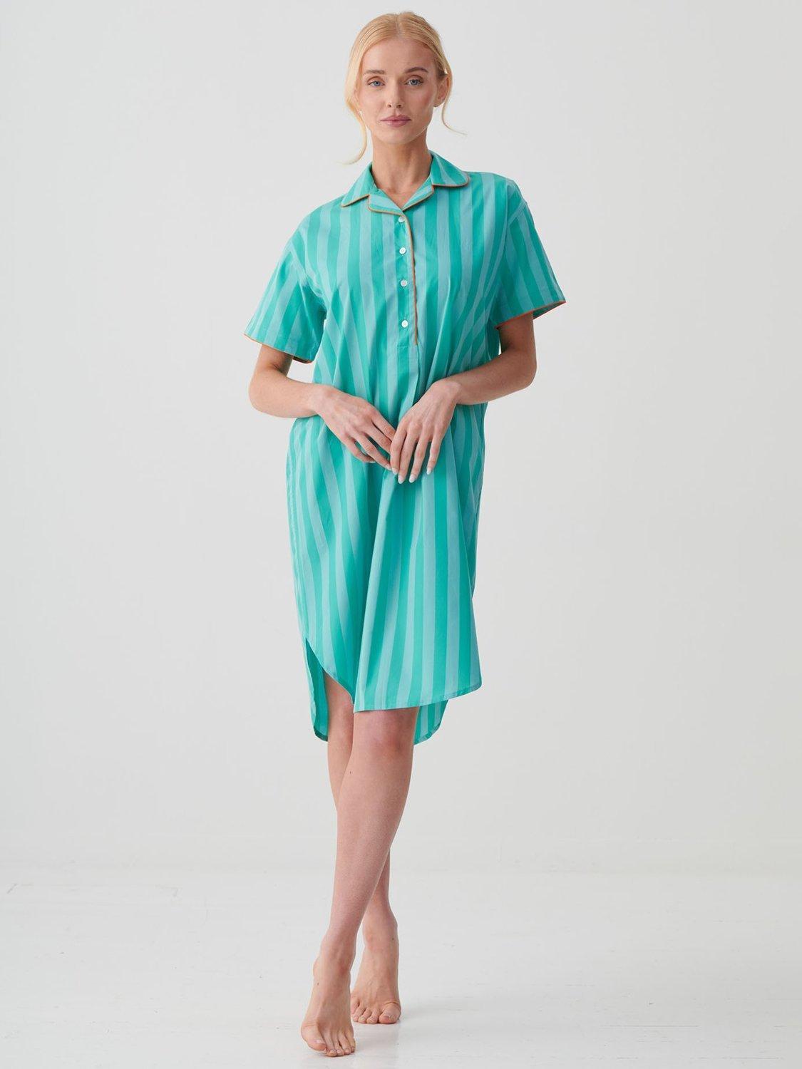 Product image 1 of 4, which shows British Boxers New York Crisp Cotton Short Sleeve Nightshirt, Turquoise, XXL