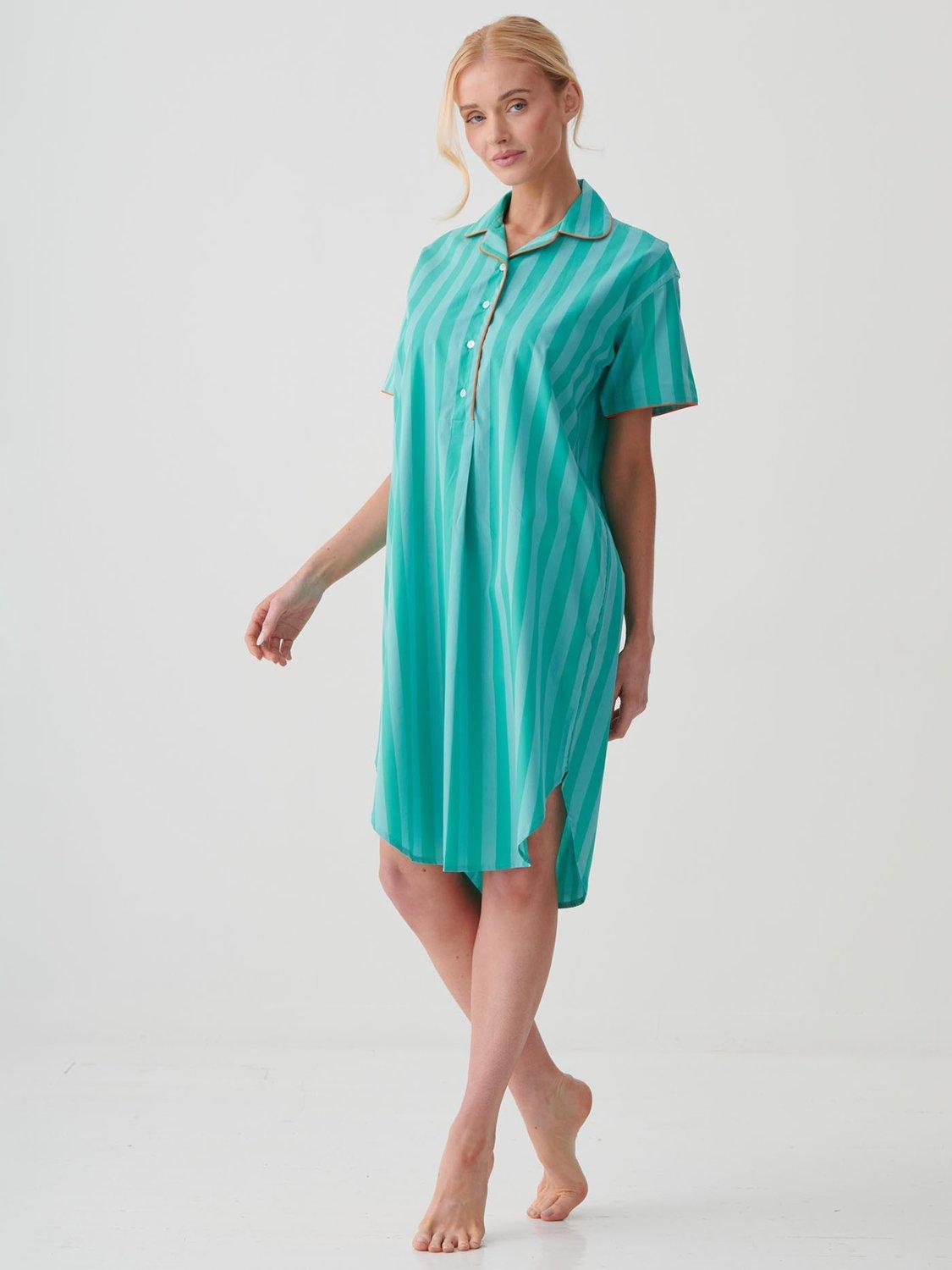 Product image 2 of 4, which shows British Boxers New York Crisp Cotton Short Sleeve Nightshirt, Turquoise, XXL