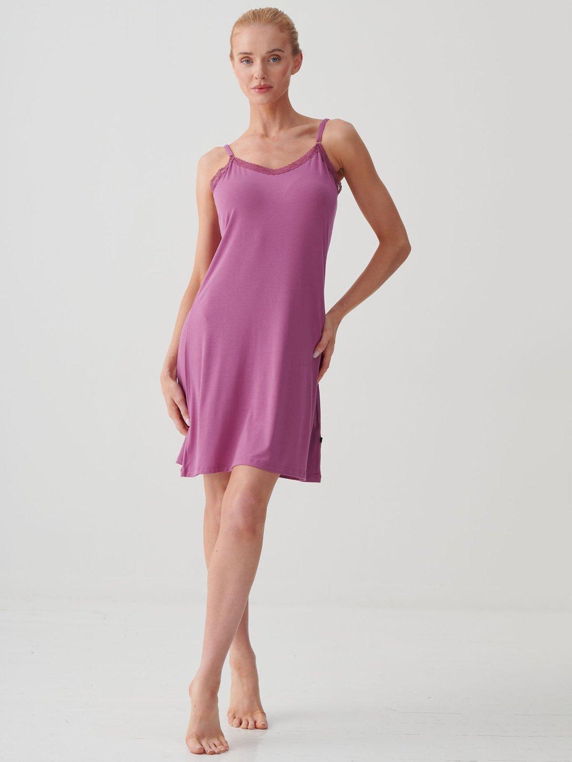Product image 1 of 3, which shows British Boxers Lace Trim Bamboo Rich Nightdress, Romantic Rose, XS