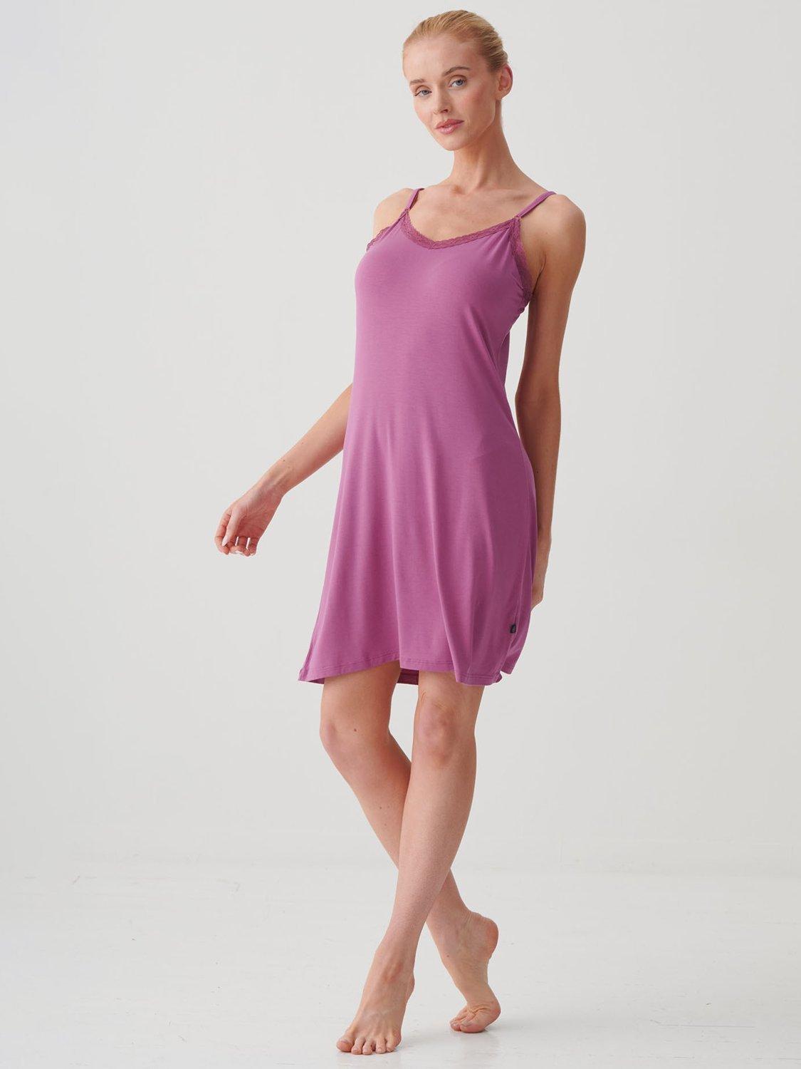 Product image 2 of 3, which shows British Boxers Lace Trim Bamboo Rich Nightdress, Romantic Rose, XS