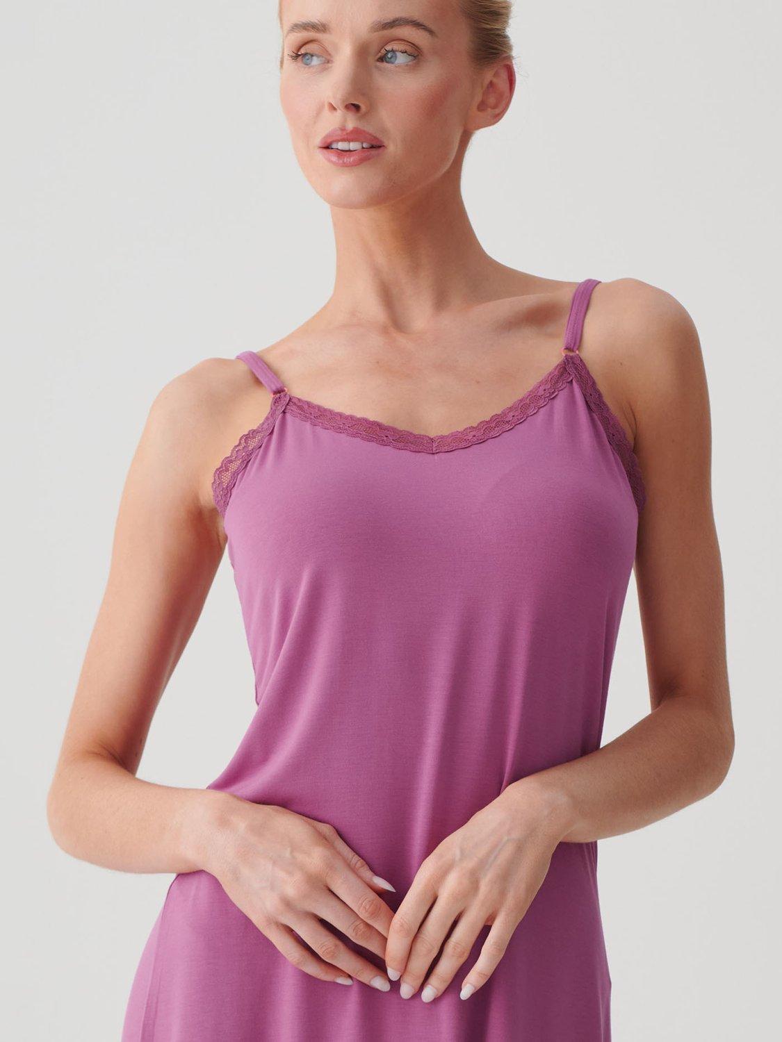 Product image 3 of 3, which shows British Boxers Lace Trim Bamboo Rich Nightdress, Romantic Rose, XS