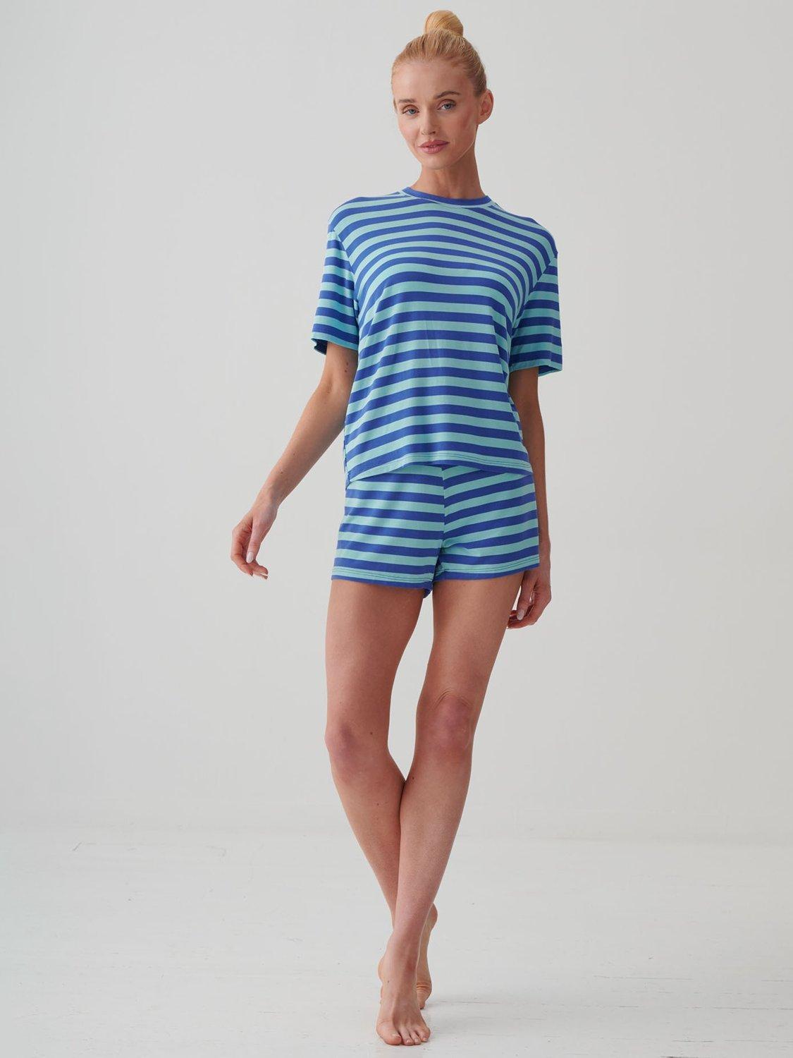Product image 2 of 8, which shows British Boxers Ice Cream Bamboo Short Pyjama Set, Crystal Blue, XS