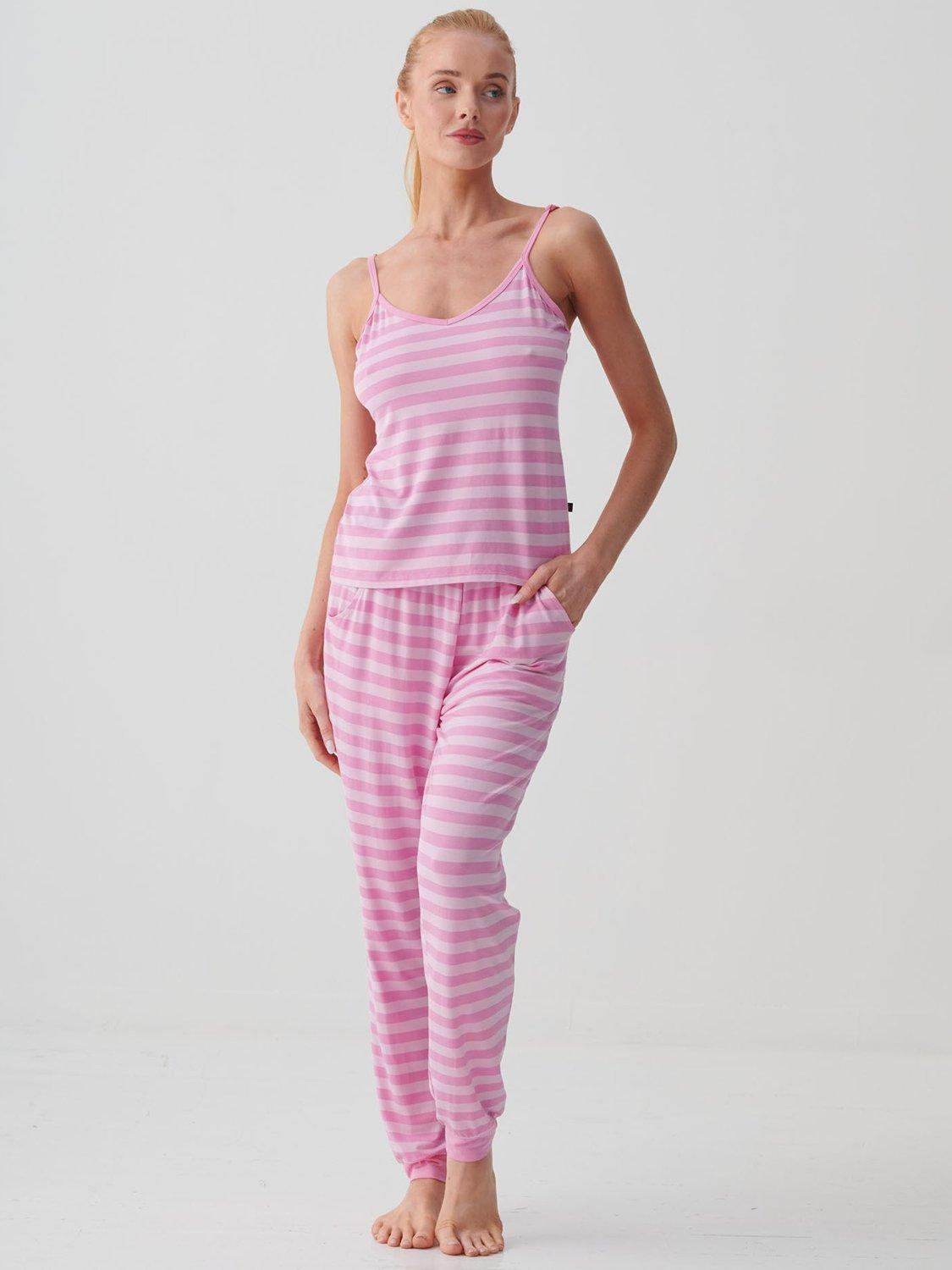 Product image 1 of 8, which shows British Boxers Ice Cream Bamboo Camisole Pyjama Set, Pink, XS
