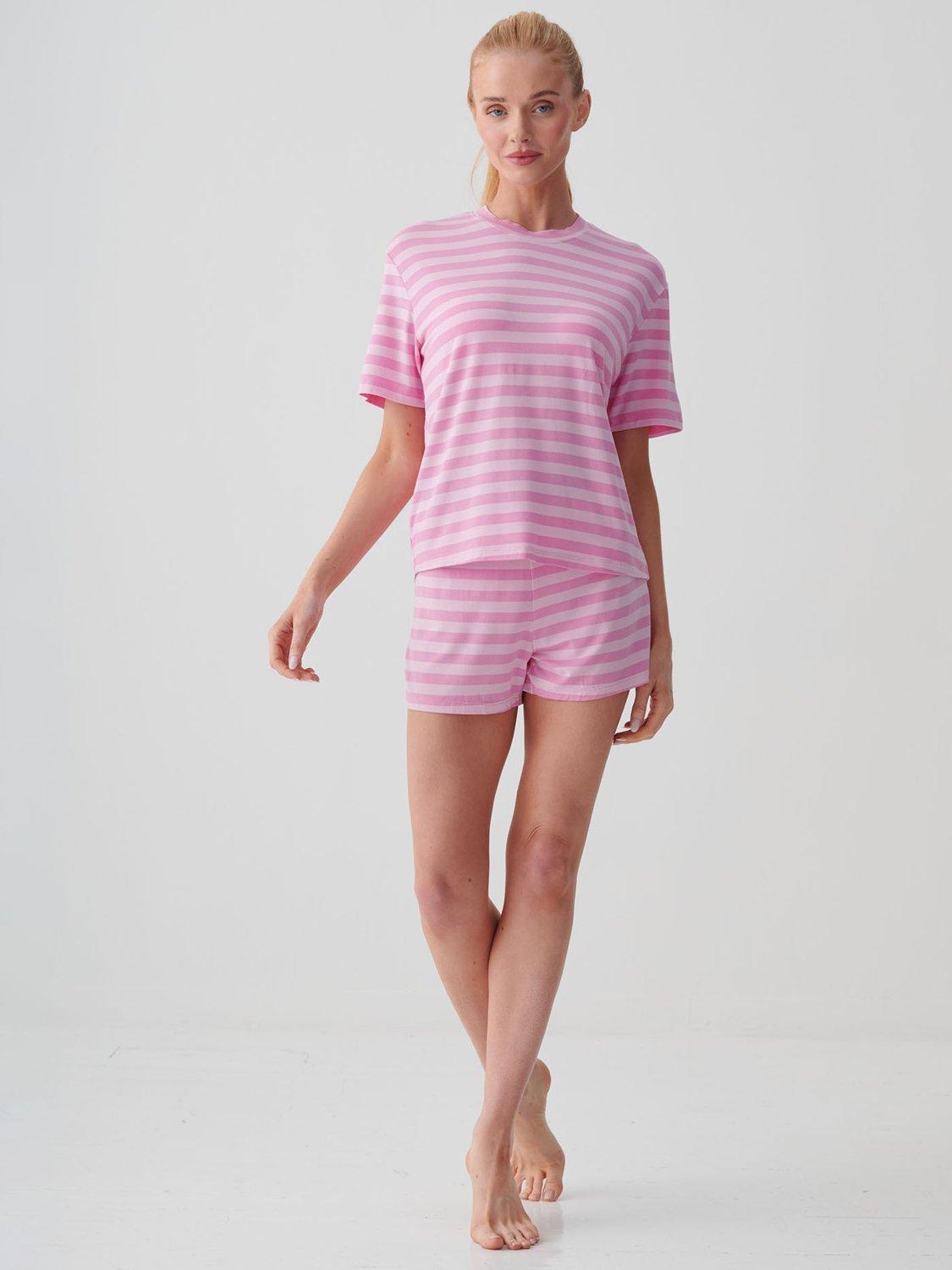 Product image 2 of 8, which shows British Boxers Ice Cream Bamboo Short Pyjama Set, Pink, XS