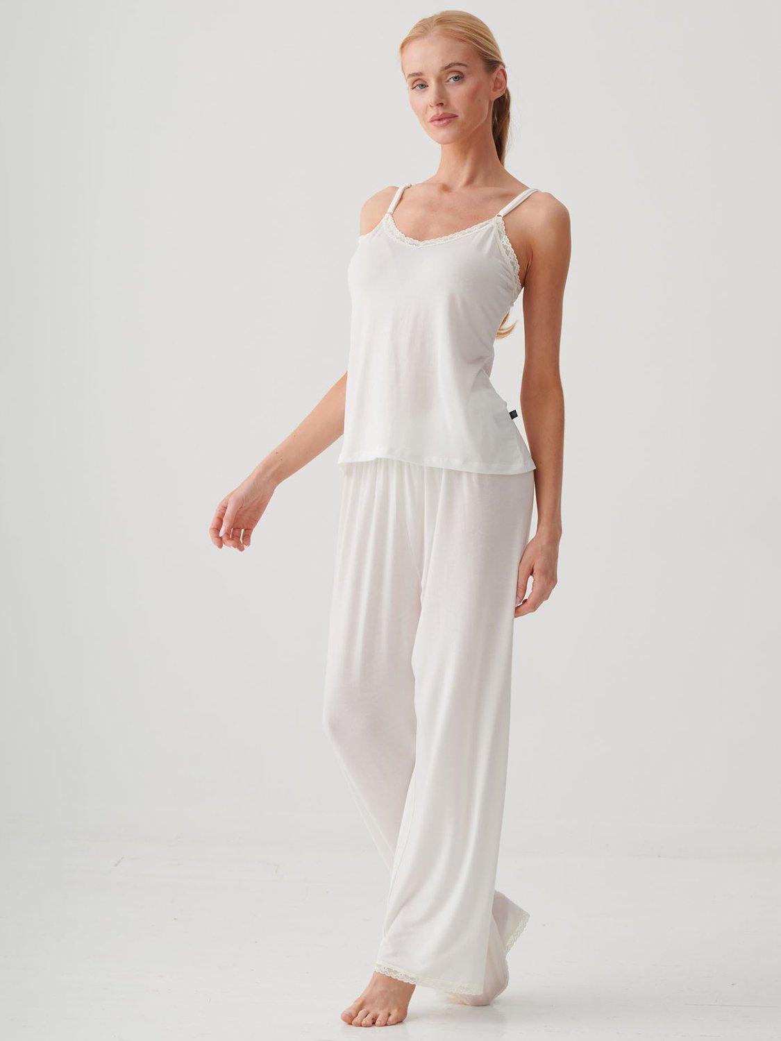 Product image 2 of 5, which shows British Boxers Lace Cami Bamboo Rich Pyjama Set, Ivory, XS