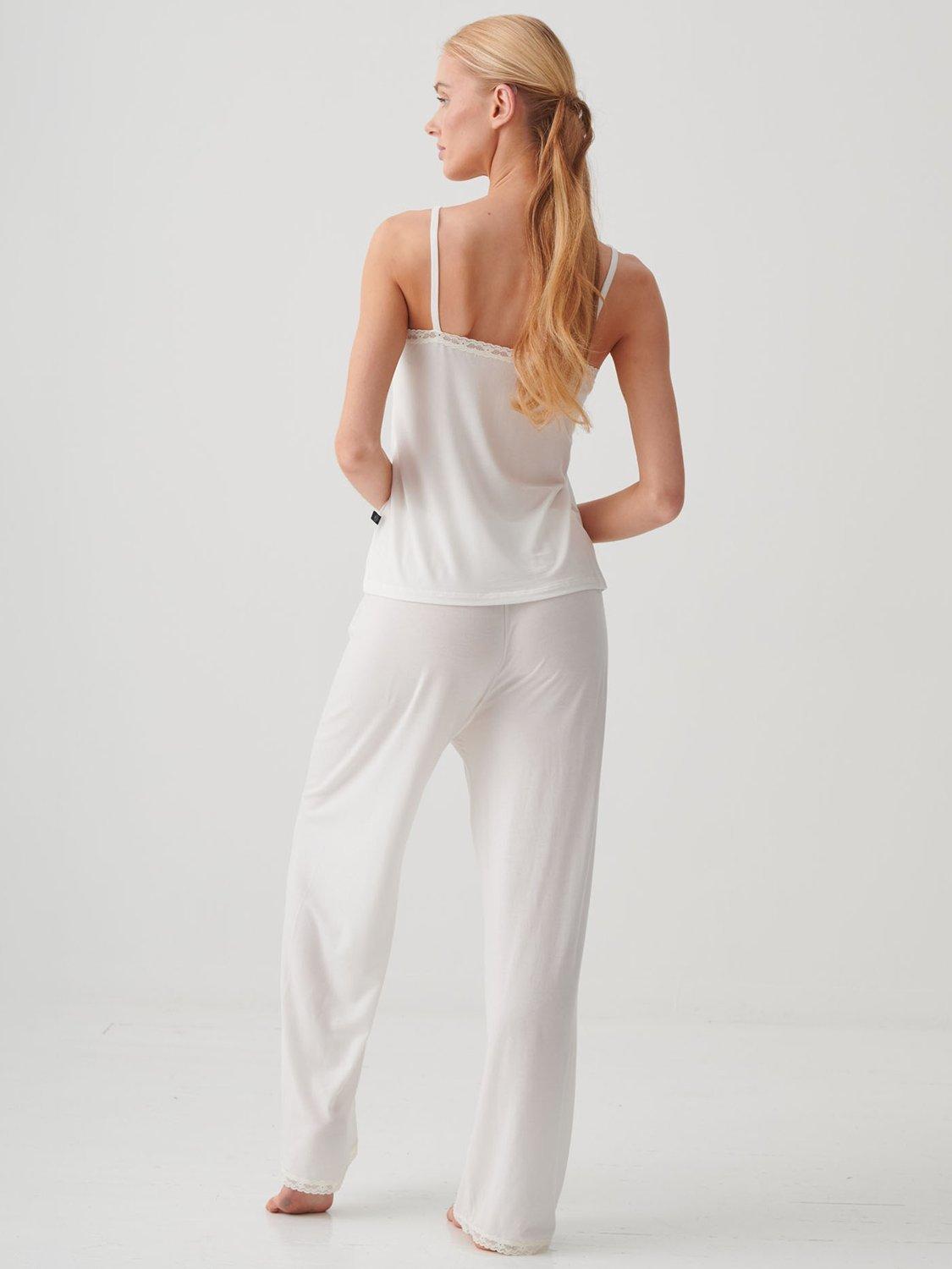 Product image 3 of 5, which shows British Boxers Lace Cami Bamboo Rich Pyjama Set, Ivory, XS