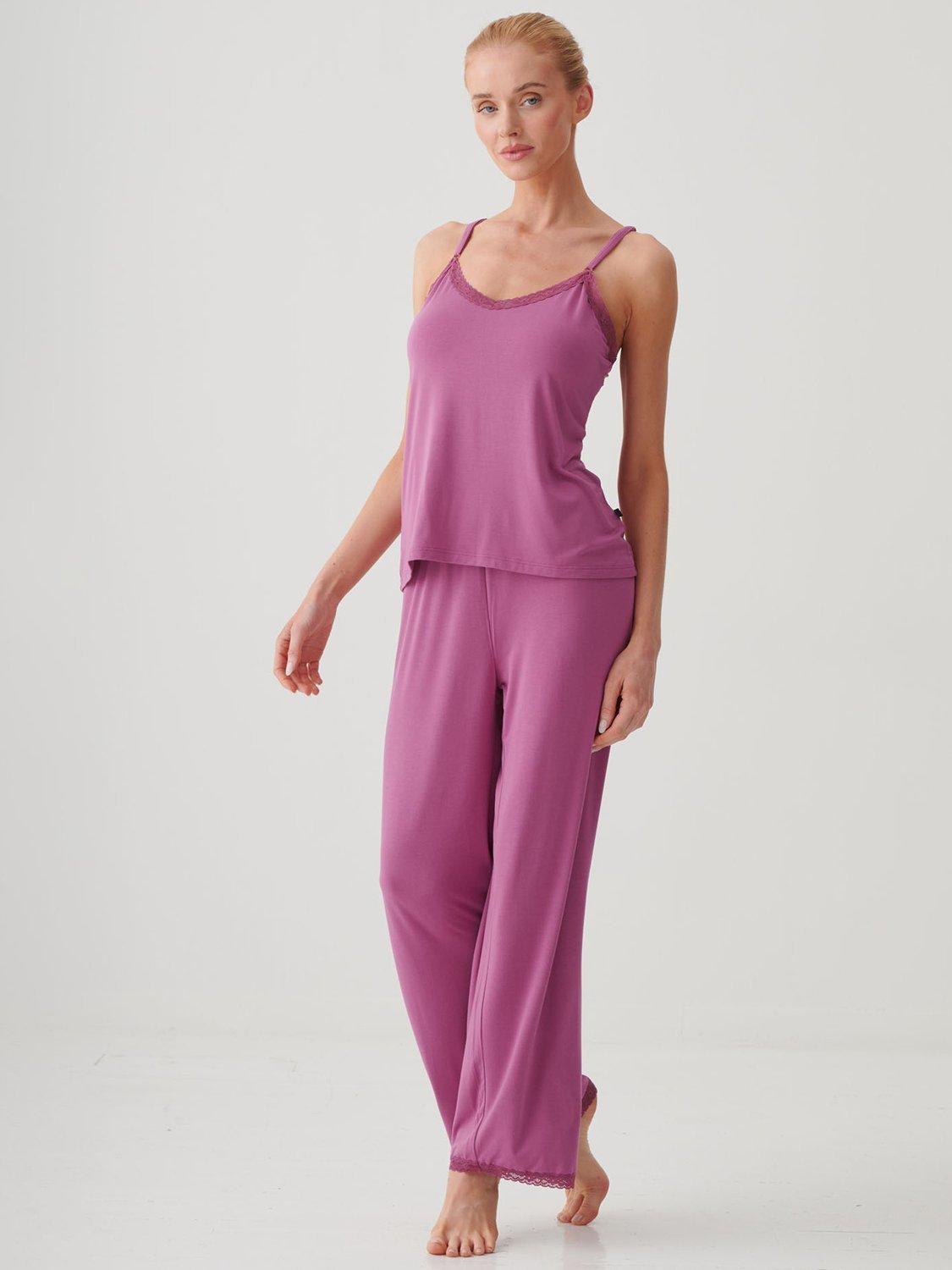 Product image 2 of 5, which shows British Boxers Lace Cami Bamboo Rich Pyjama Set, Romantic Rose, XS