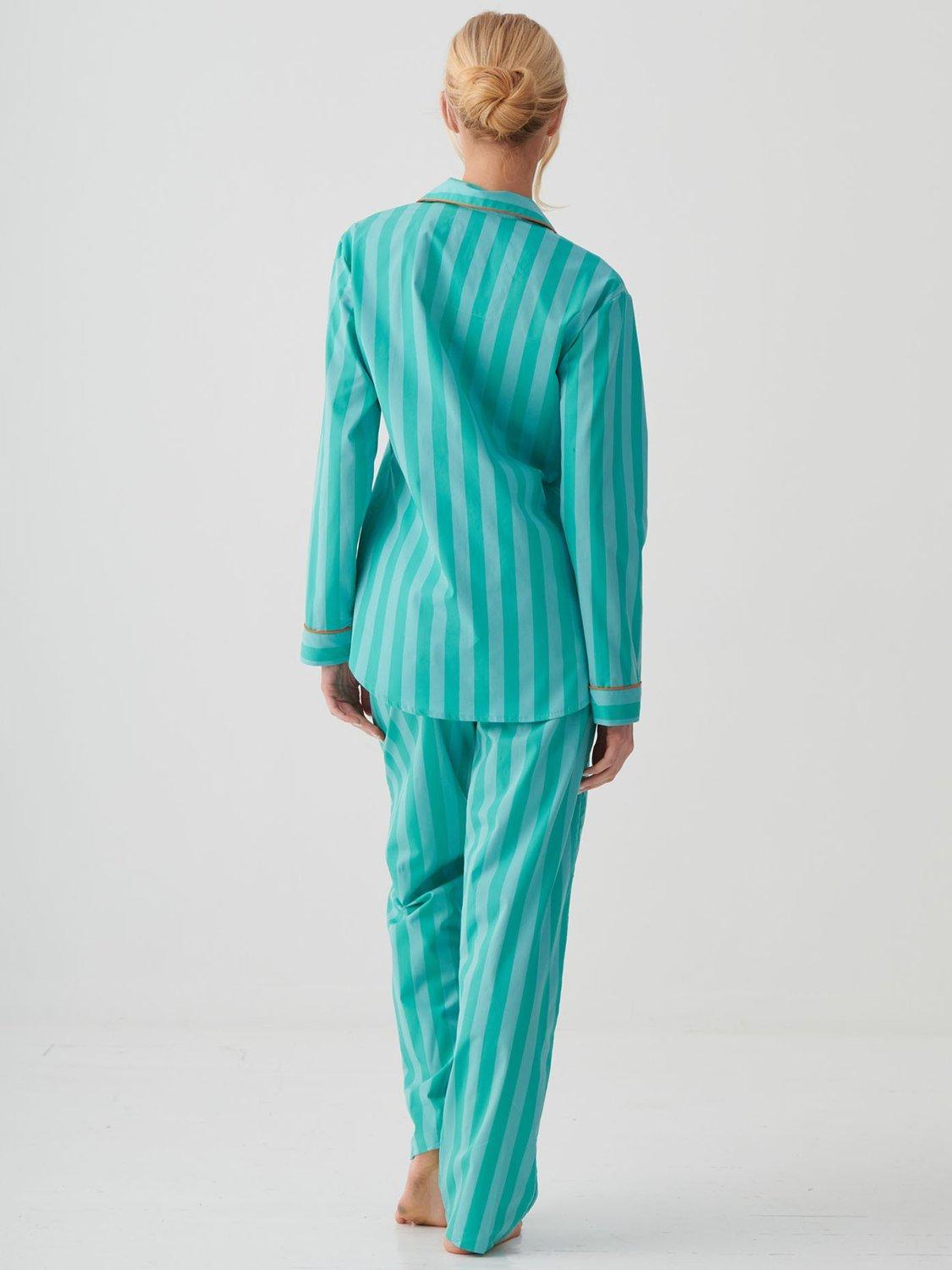 Product image 3 of 4, which shows British Boxers New York Crisp Cotton Long Pyjama Set, Turquoise, XS