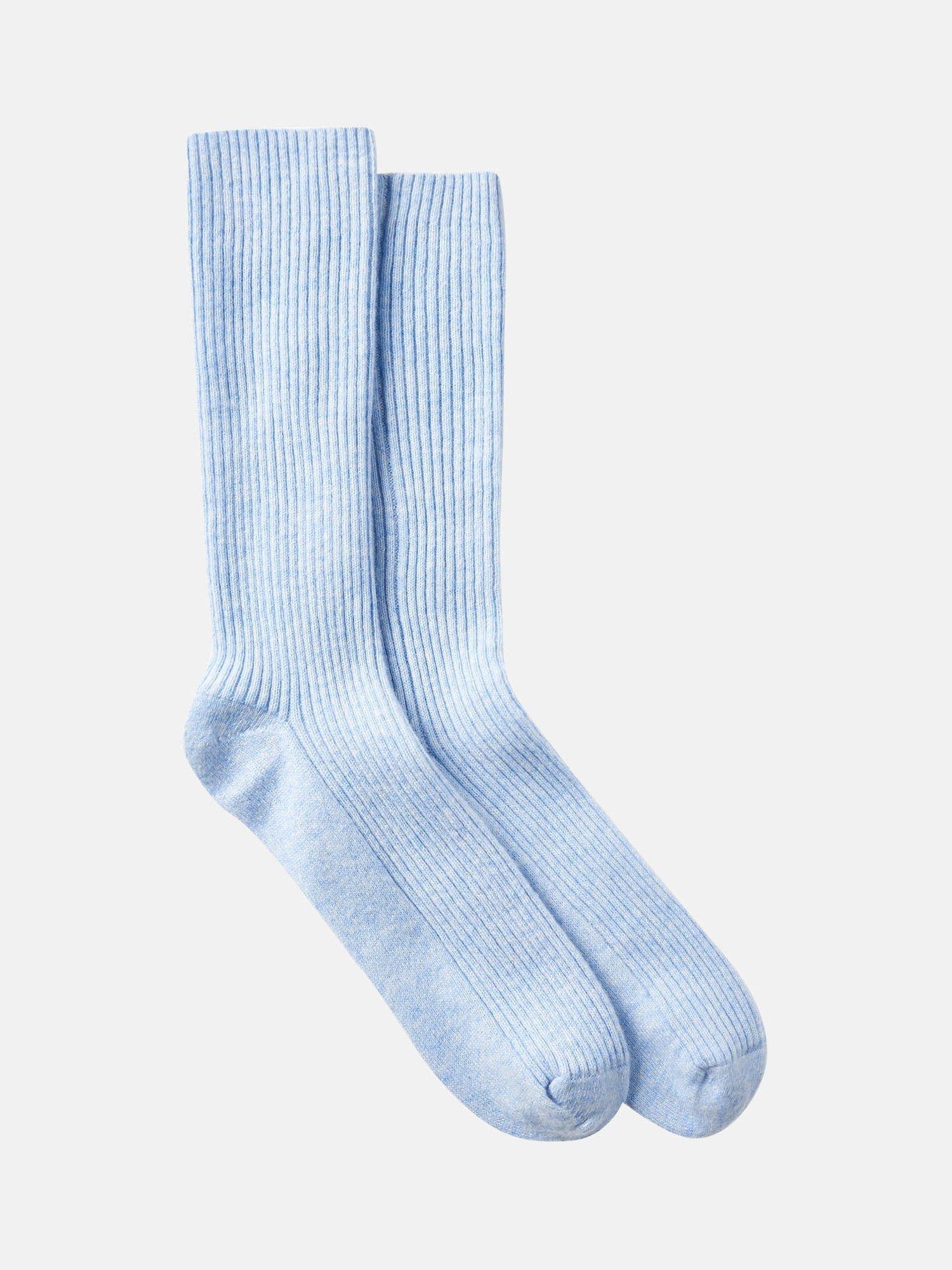Product image 1 of 1, which shows British Boxers Rib Knit Pure Cashmere Bed Socks, Baby Blue