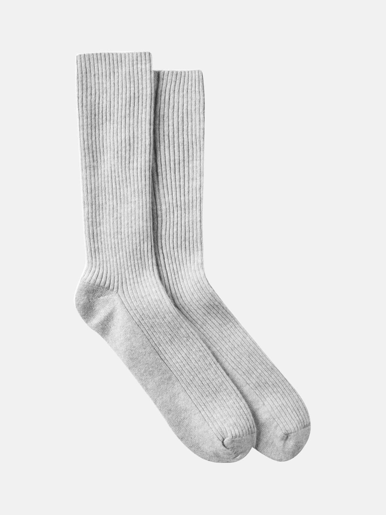 Product image 1 of 1, which shows British Boxers Rib Knit Pure Cashmere Bed Socks, Soft Grey