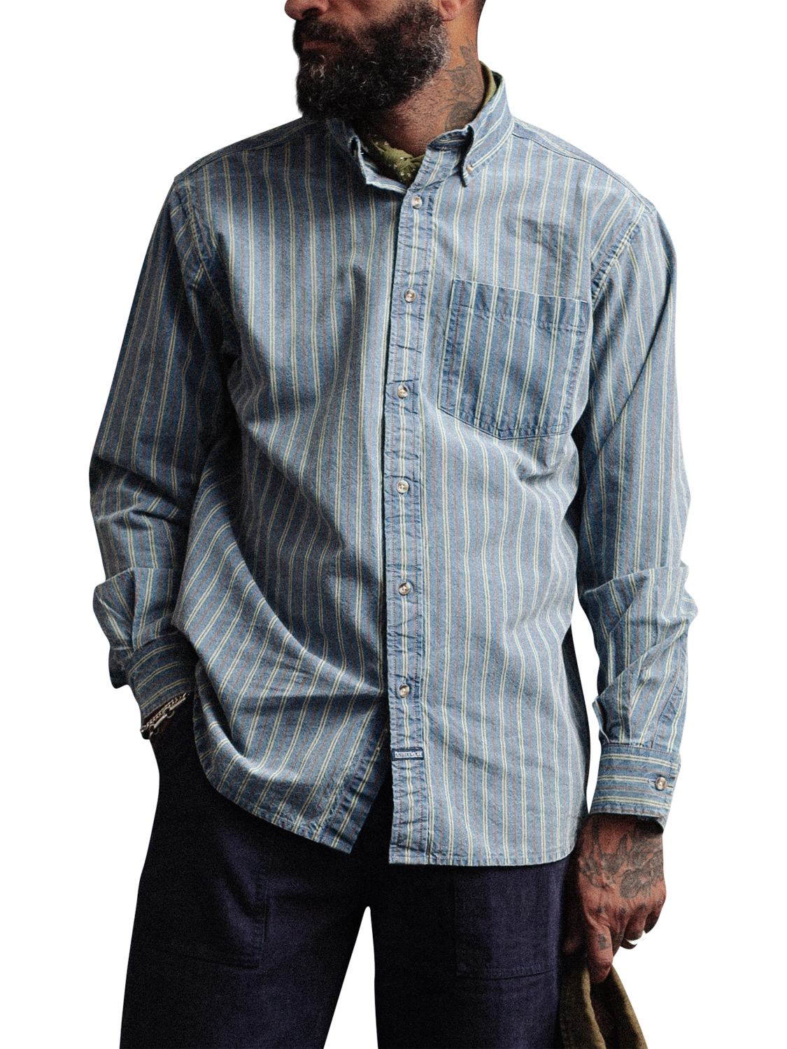 Product image 5 of 6, which shows Dubbleware Vintage Long Sleeve Shirt, Denim Stripe, L