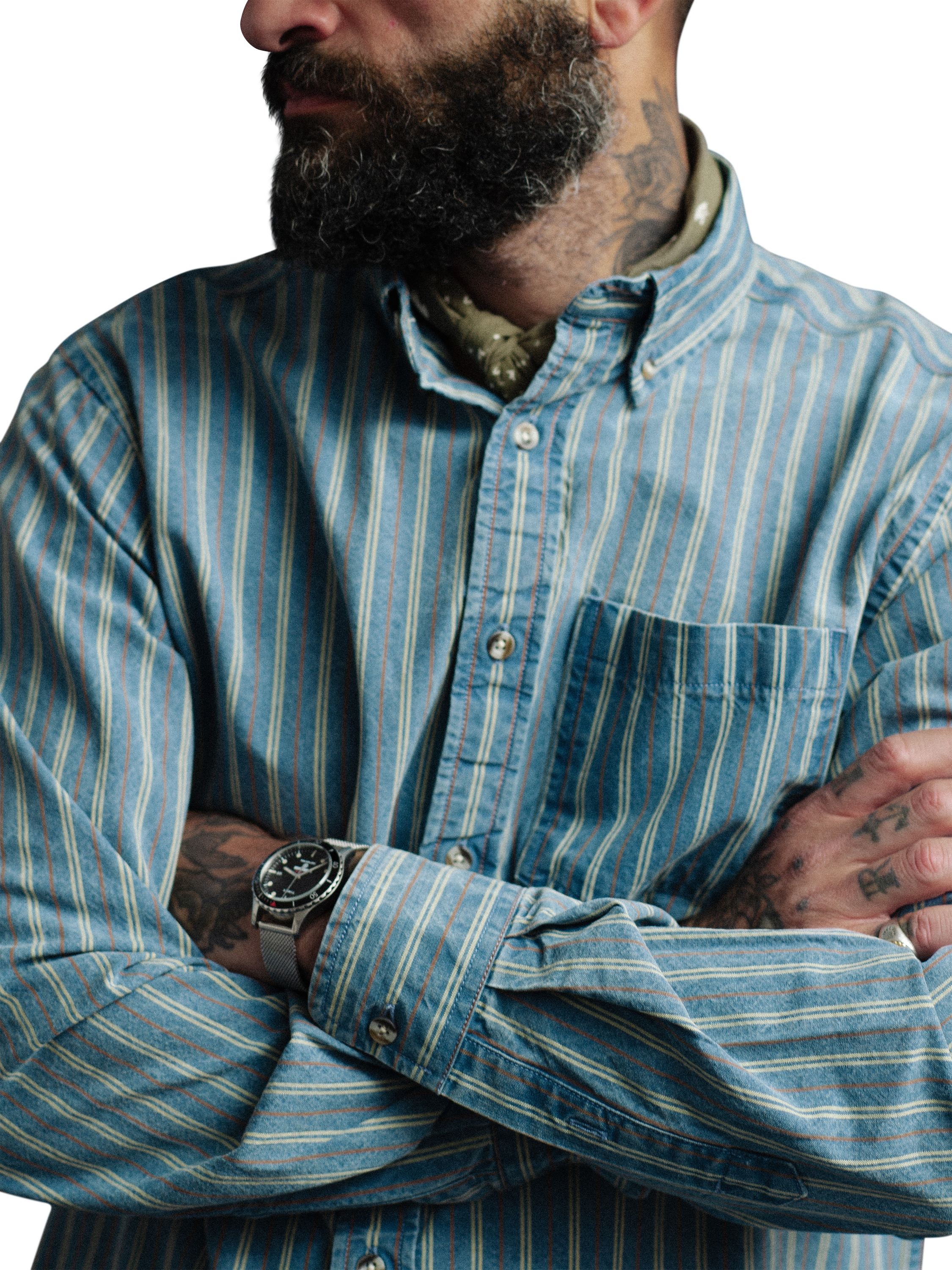 Product image 6 of 6, which shows Dubbleware Vintage Long Sleeve Shirt, Denim Stripe, L