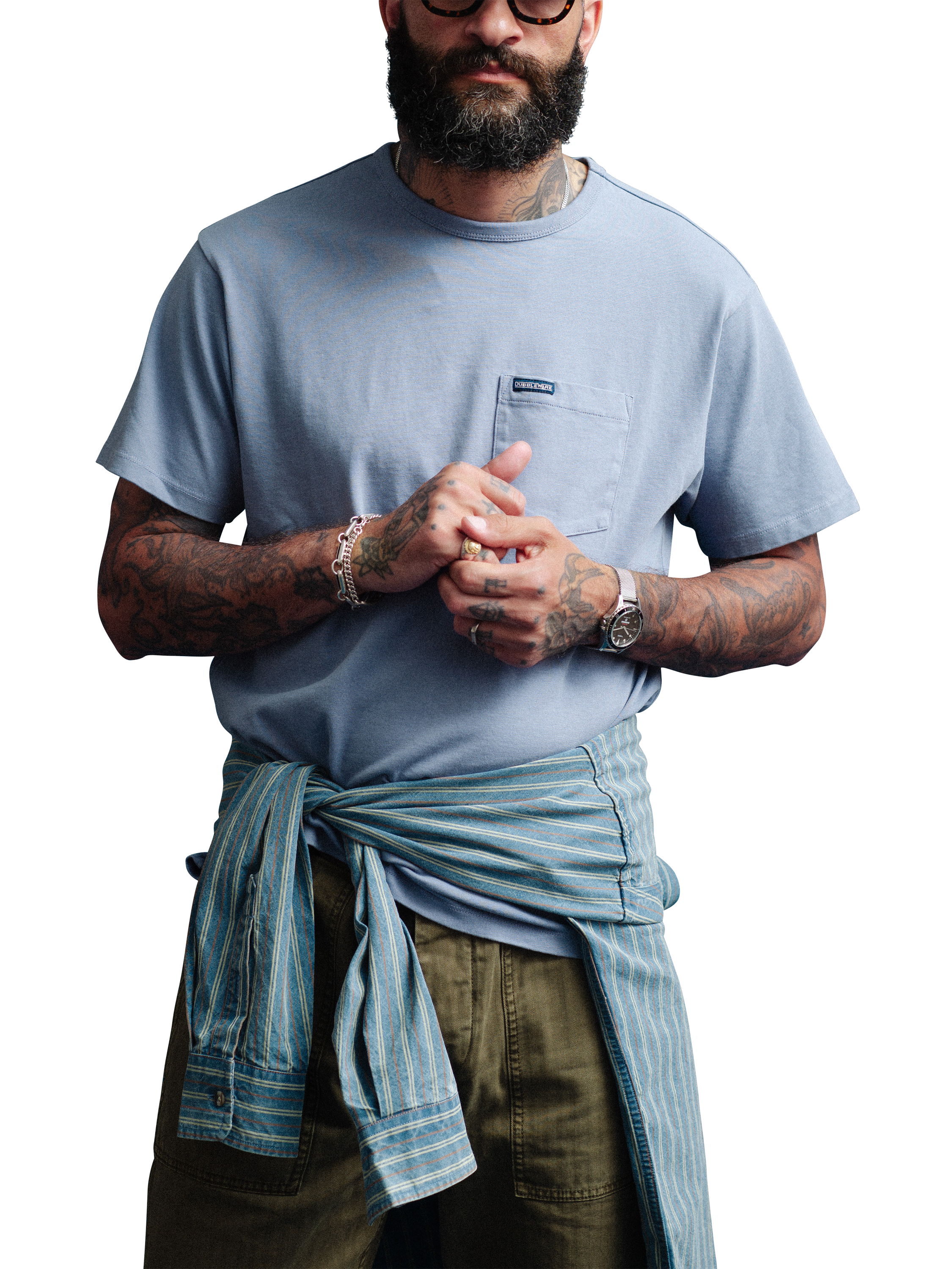 Product image 1 of 1, which shows Dubbleware Cotton Regular Fit Short Sleeve Pocket T-Shirt, Soft Blue, S