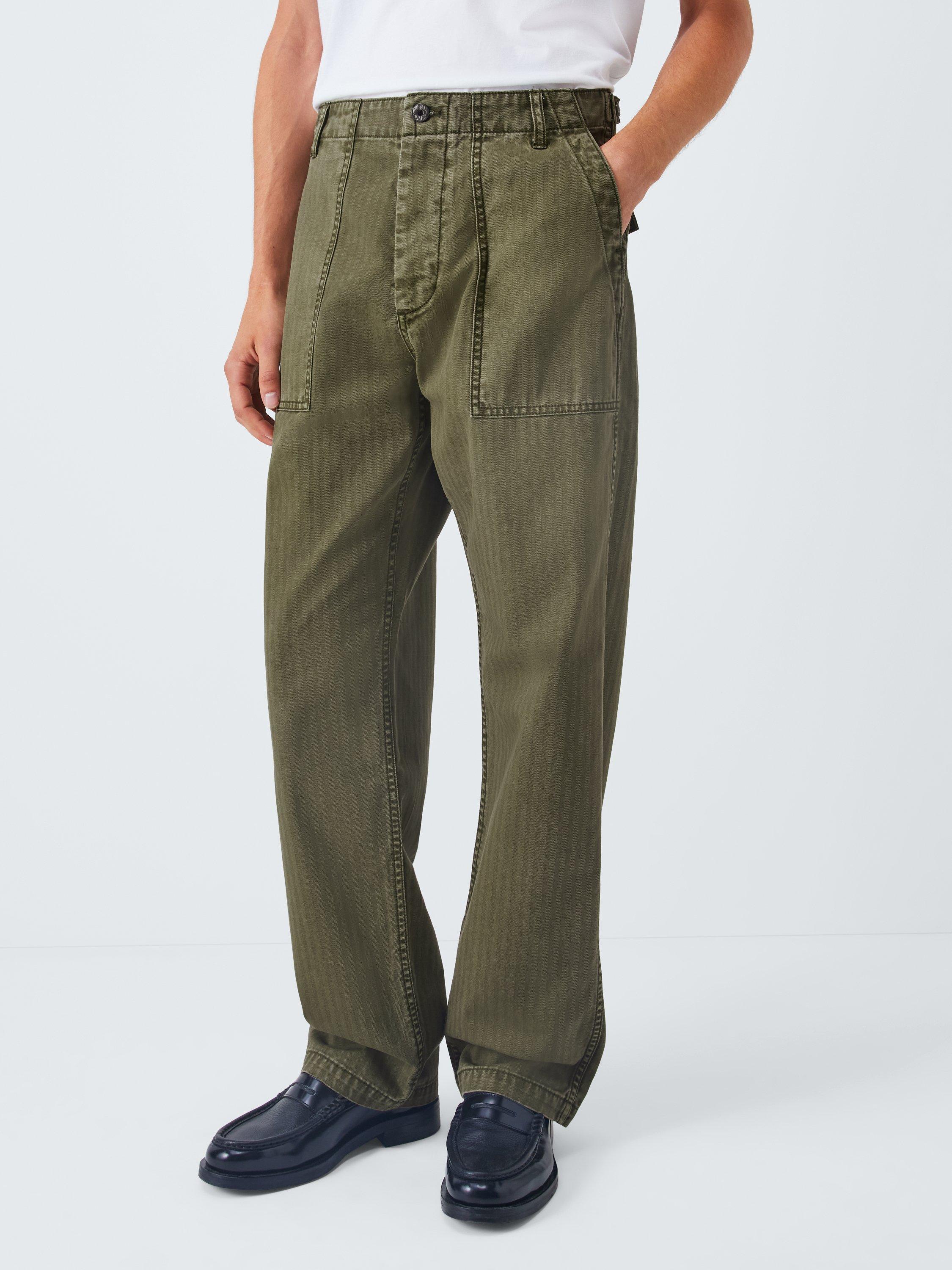 Product image 1 of 6, which shows Dubbleware Fatigue Herringbone Twill Cotton Trousers, Olive, 32R